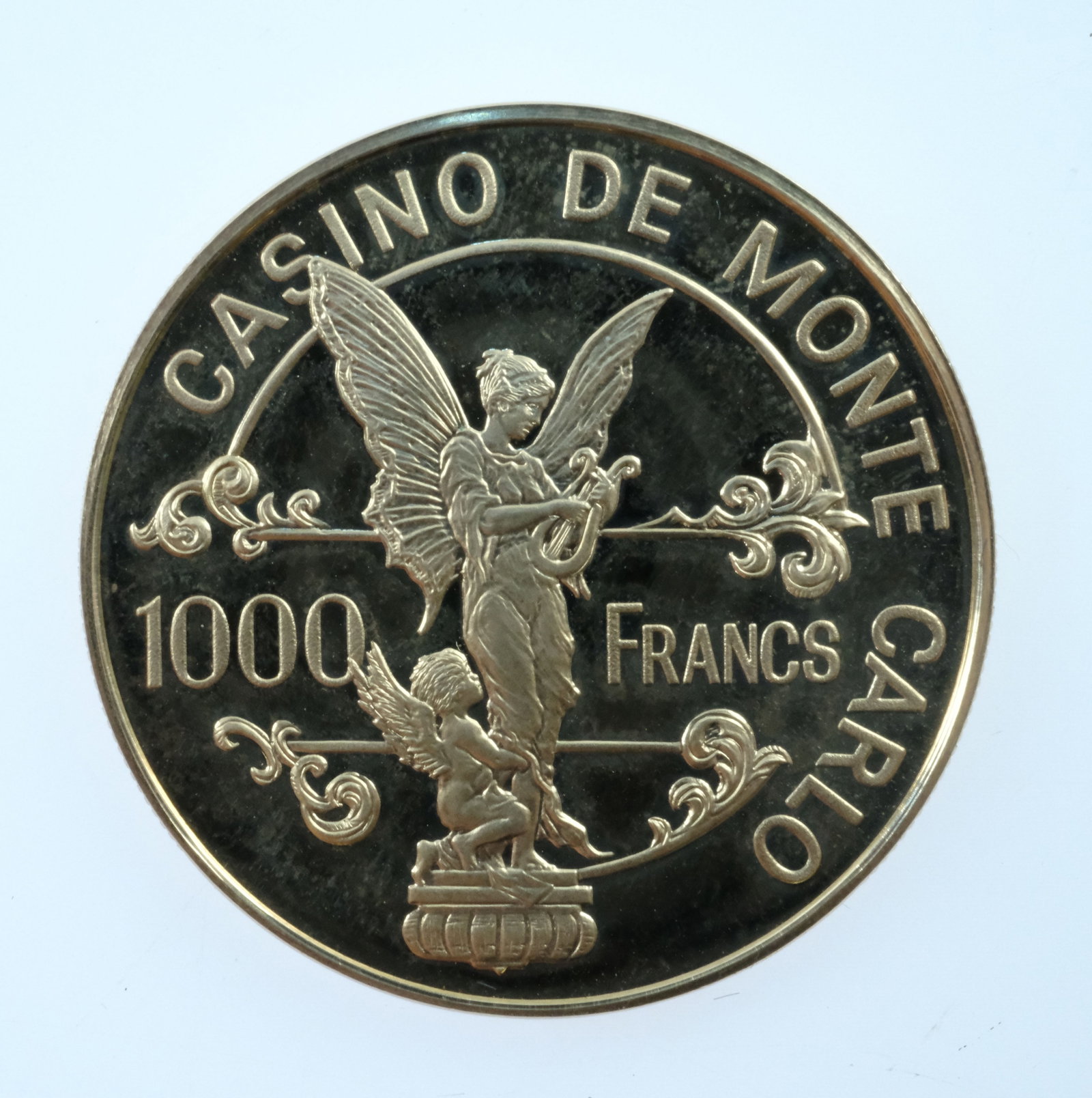 Monte Carlo Casino Gold (500) Proof 1000 Franc Poker Chip, FDC - 2