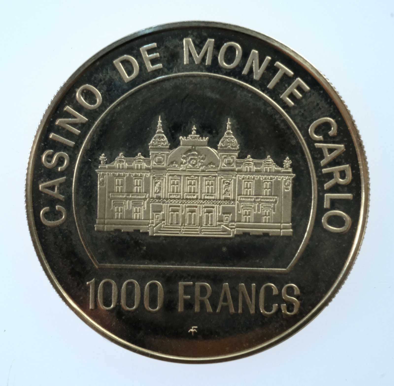 Monte Carlo Casino Gold (500) Proof 1000 Franc Poker Chip, FDC - 3