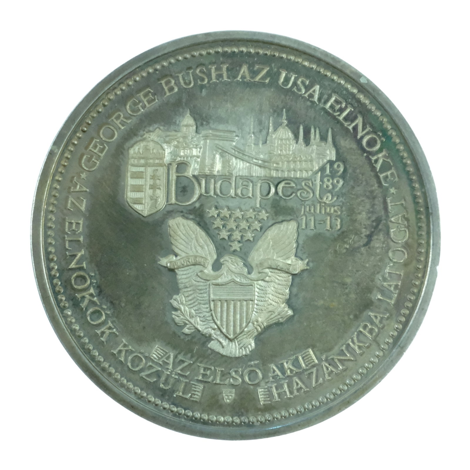 Hungary 1989 'George Bush Visit to Hungary' Silver (800) Medal: "The First US President to Visit Hungary" Size Diameter 42.5 mm