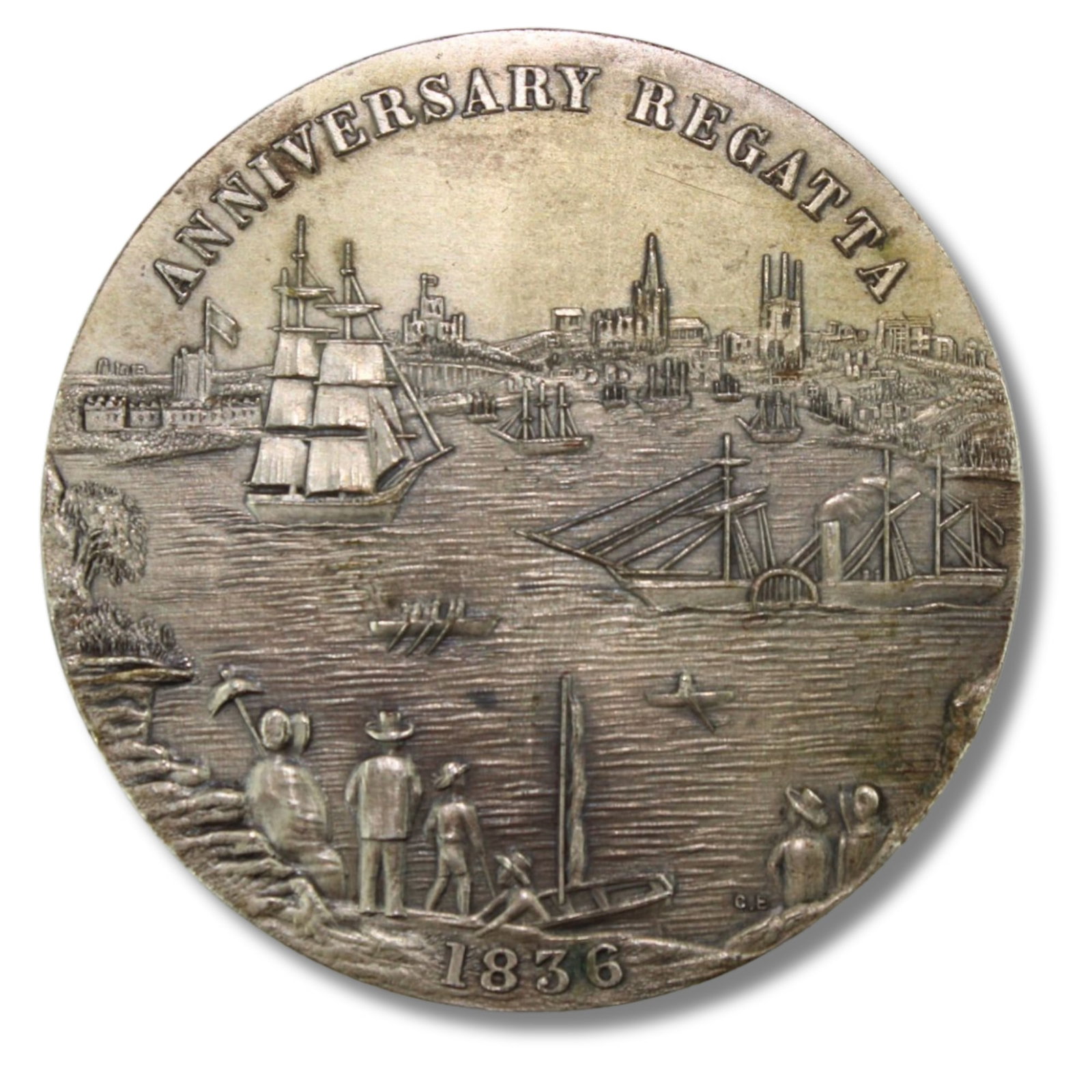 Australia 1938 '102nd Regatta' Medal in Silvered Bronze, Extremely Fine details: Carlisle 1938/3 Also celebrates Australia' 150th Anniversary Celebrations' Size Diameter 5.1cms Condition Lightly cleaned Medium Coins, Monies & Stamps