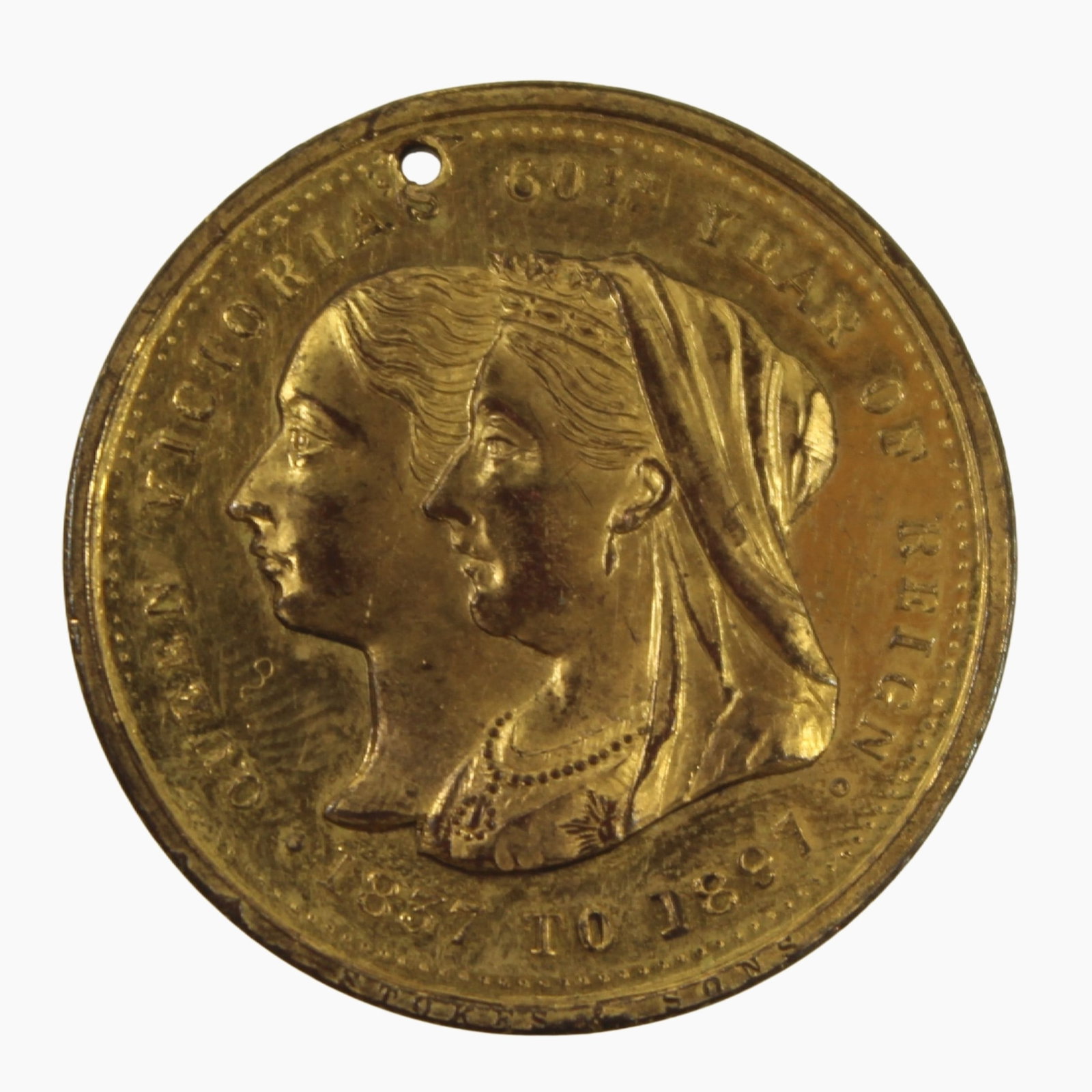 Australia - Rosedale 1897 'Victoria Diamond Jubilee' Gilt Bronze Medalet, Uncirculated: Carlisle# 1897/45 Size Diameter 31mm Condition Pierced with Suspension Loop Medium Coins, Monies & Stamps