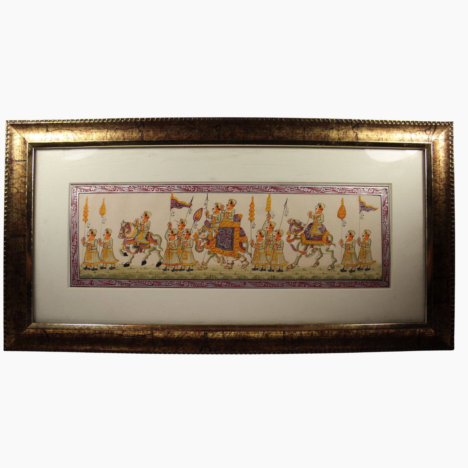 Traditional Indian Hand-painted Silk Panel: Framed Size Frame measures 39cm x 20cm Medium Indian & South Asian Exhibited Paintings