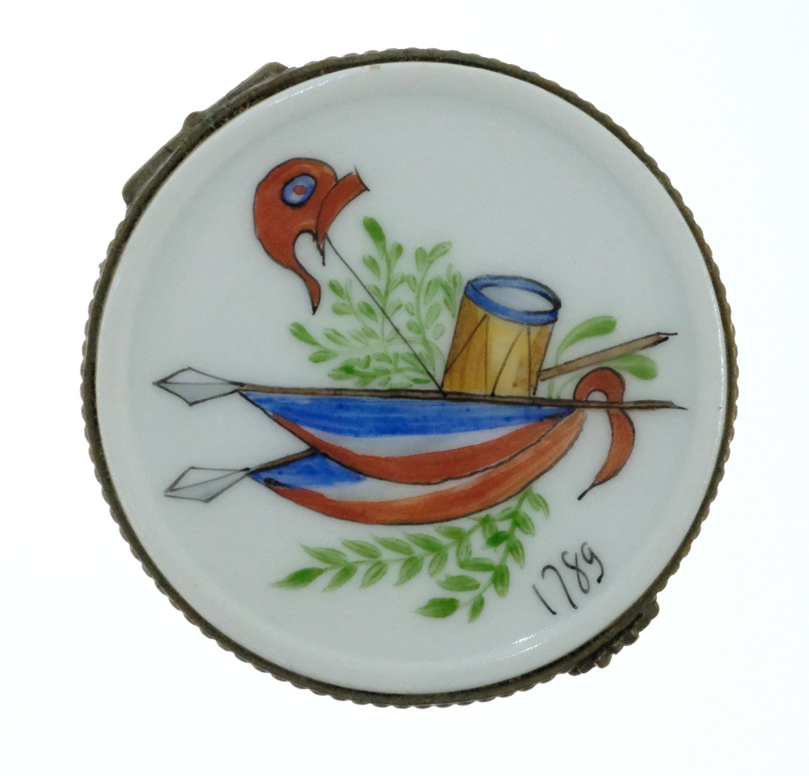Limoge hinged-top Hand Painted Enamel Porcelain Drum Box - 2