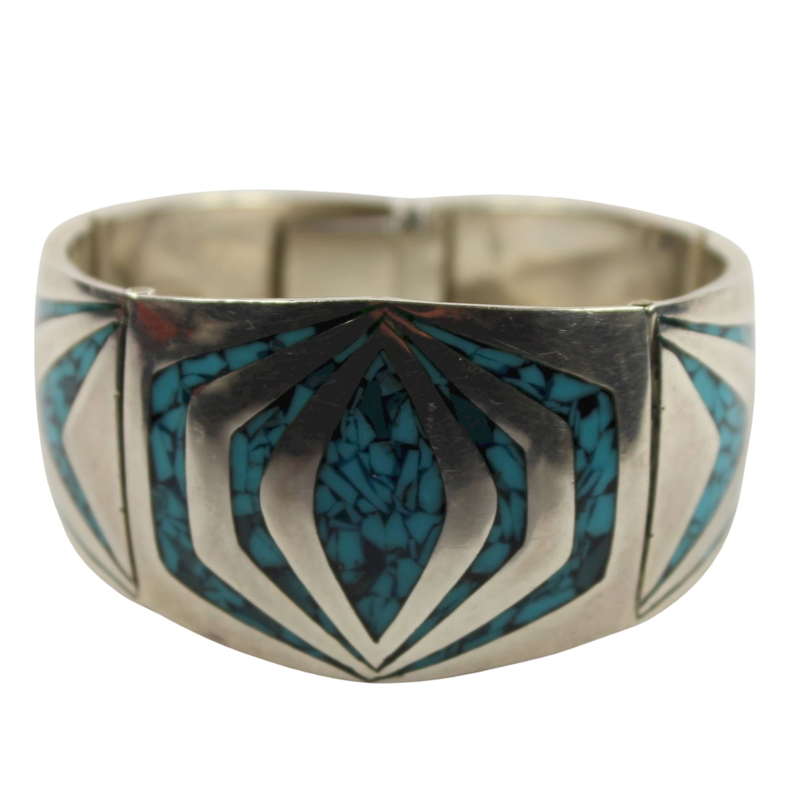 Articulated Native Mexican Turquoise & Silver (925) Bracelet: Sold by Four Winds Gallery, Double Bay, Sydney Size Weight 82.5gms Medium Jewelry Exhibited General