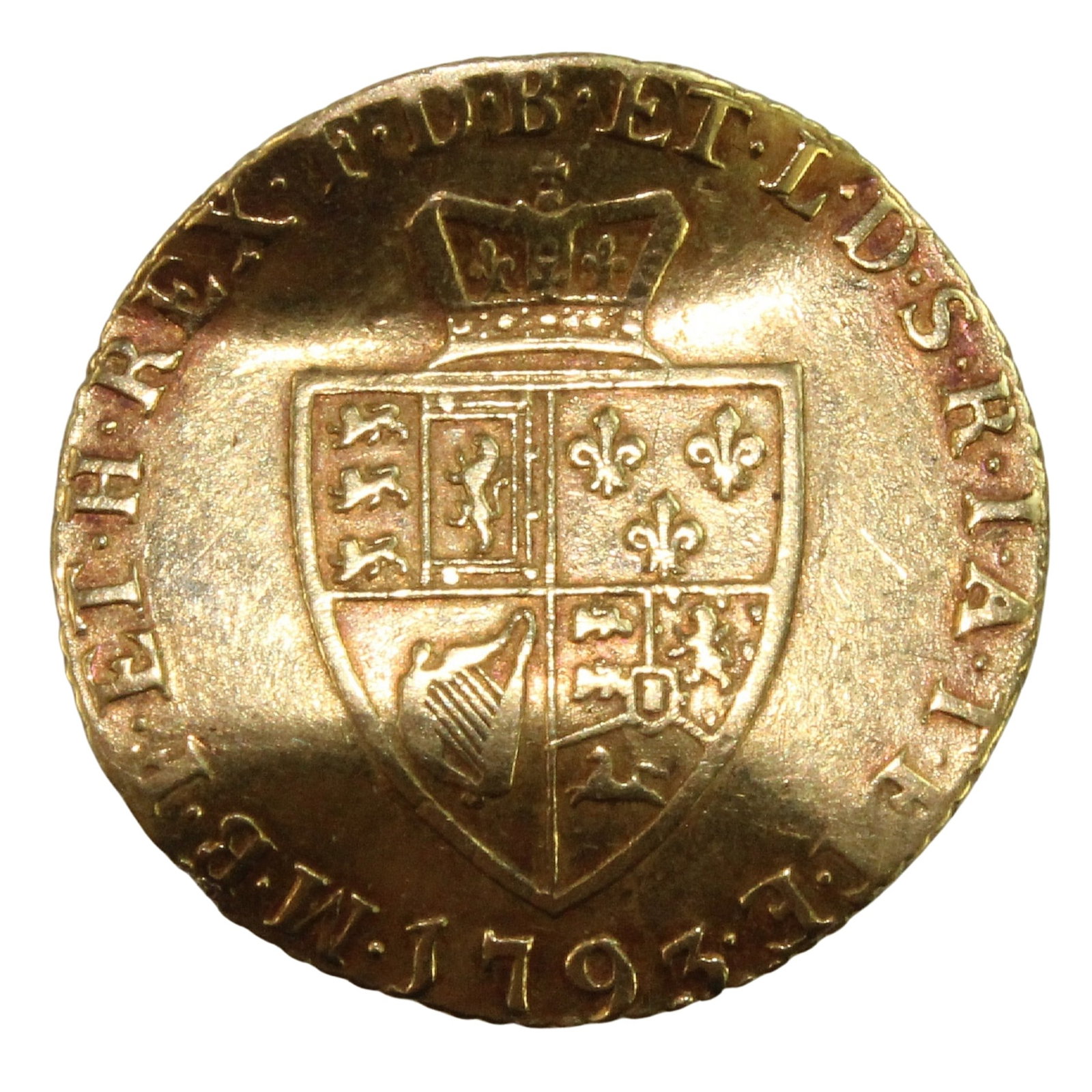 England (Great Britain) 1793 'George III' Gold (916) Half Guinea with 'Z' bend, about Very Fine (1 of 2)