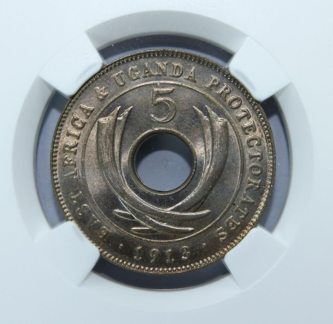 East Africa (British) 1913 H Five Cent NGC, MS65+ (Penultimate grade) - 2