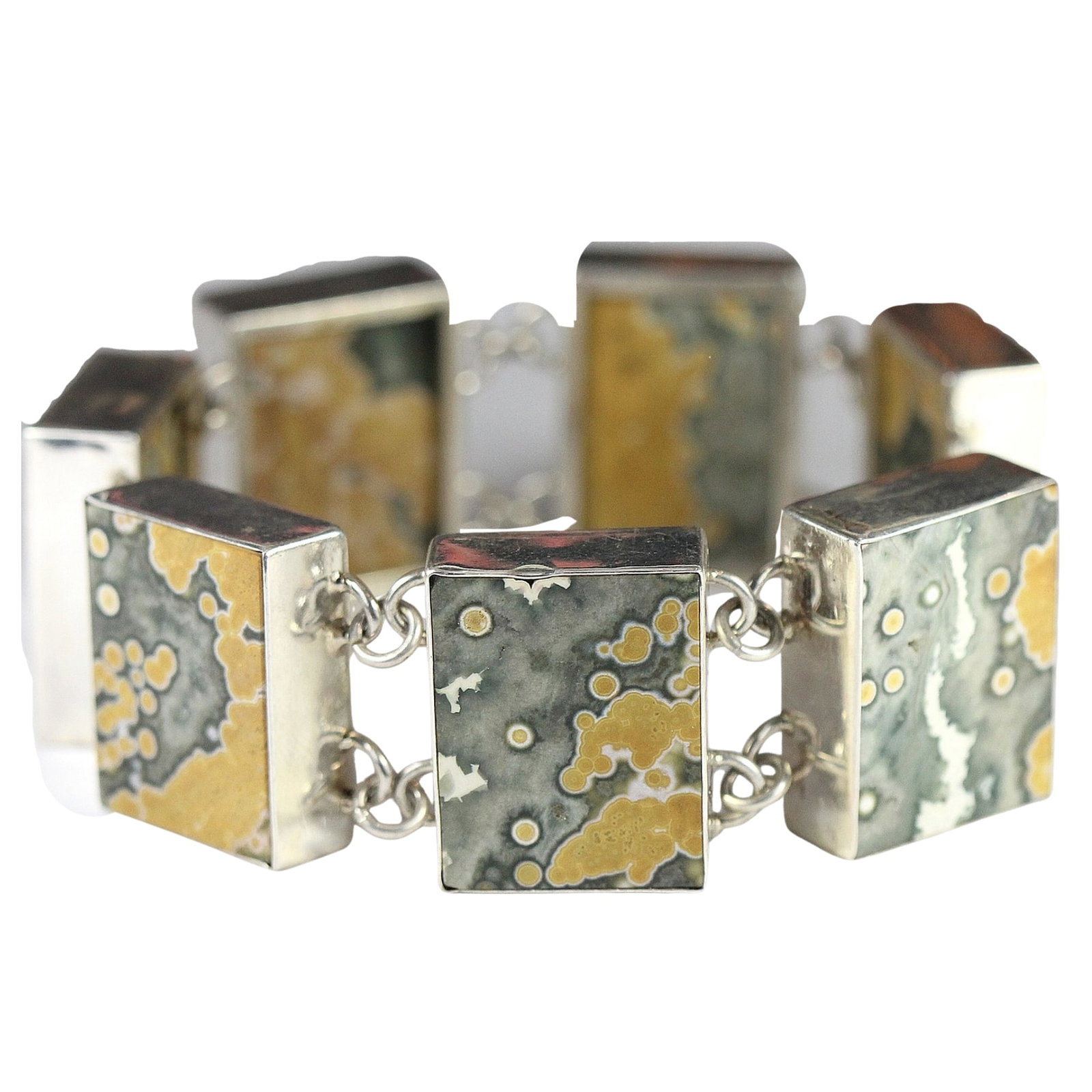 Ocean Jasper Bracelet in Sterling (925) Silver: . Size Open Length 18.8cms Medium Jewelry