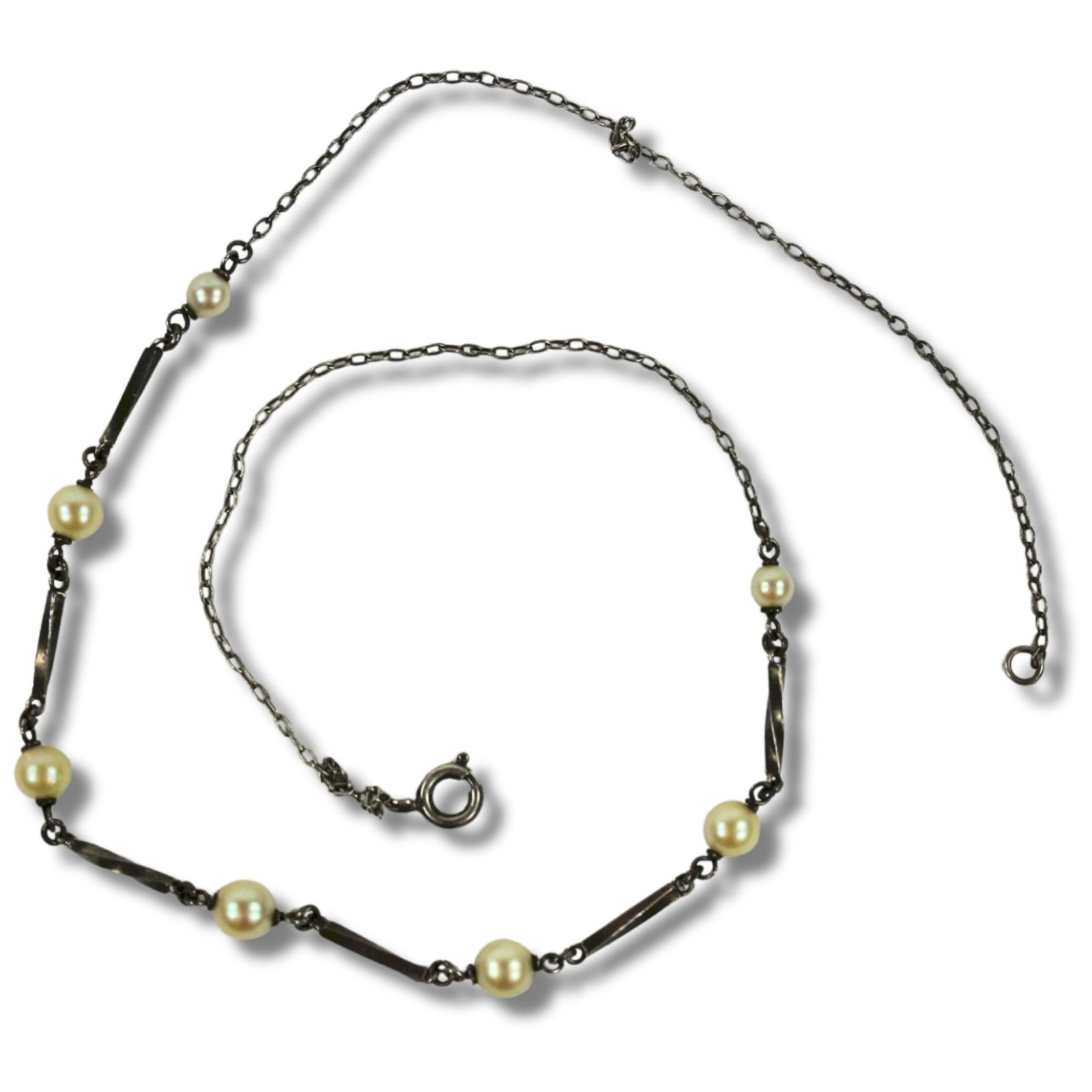 Vintage Sterling (925) Silver & Pearl Necklace: . Size Open length 37cms Medium Jewelry Exhibited Strands & Strings, General