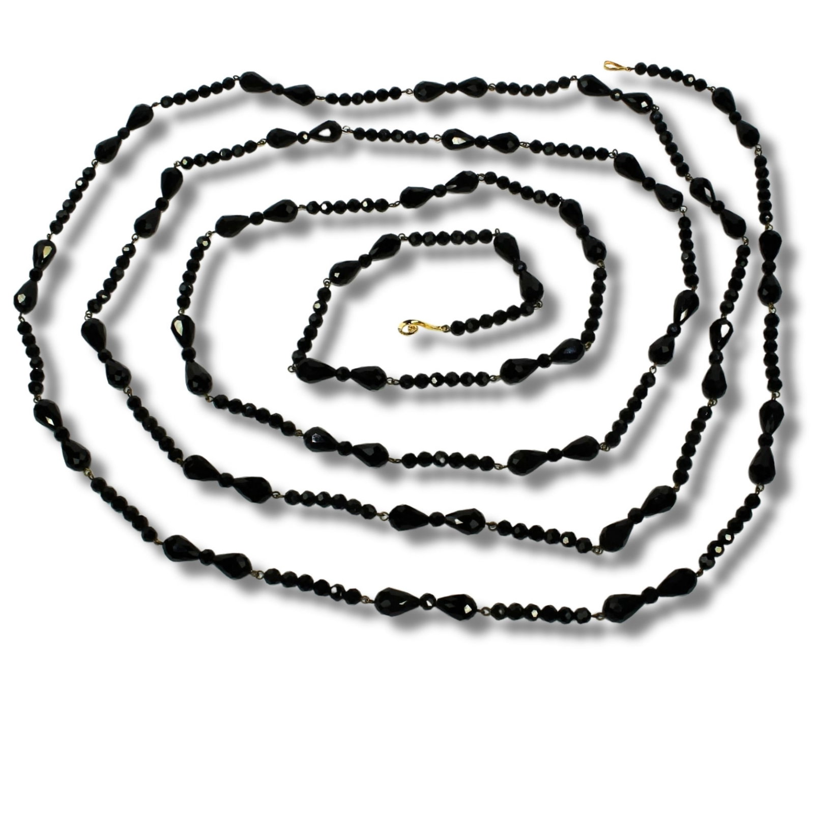 Vintage French Jet Crystal Necklace of Extraordinary Length: Wire Links Size Open Length 272cms Medium Jewelry