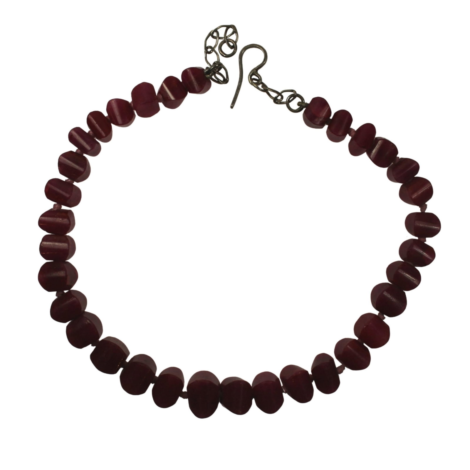 Ruby-coloured Agate Necklace with Sterling (925) Silver Clasp: . Size Open length 42cms Medium Jewelry