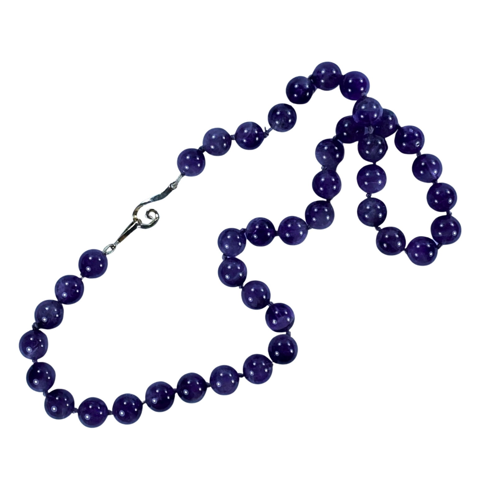Natural Amethyst Bead Necklace with Sterling (925) Silver Clasp: . Size Total Weight 52 grams : Length 48cm Medium Jewelry