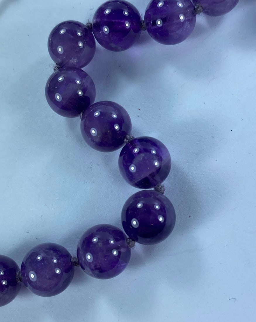 Natural Amethyst Bead Necklace with Sterling (925) Silver Clasp - 2