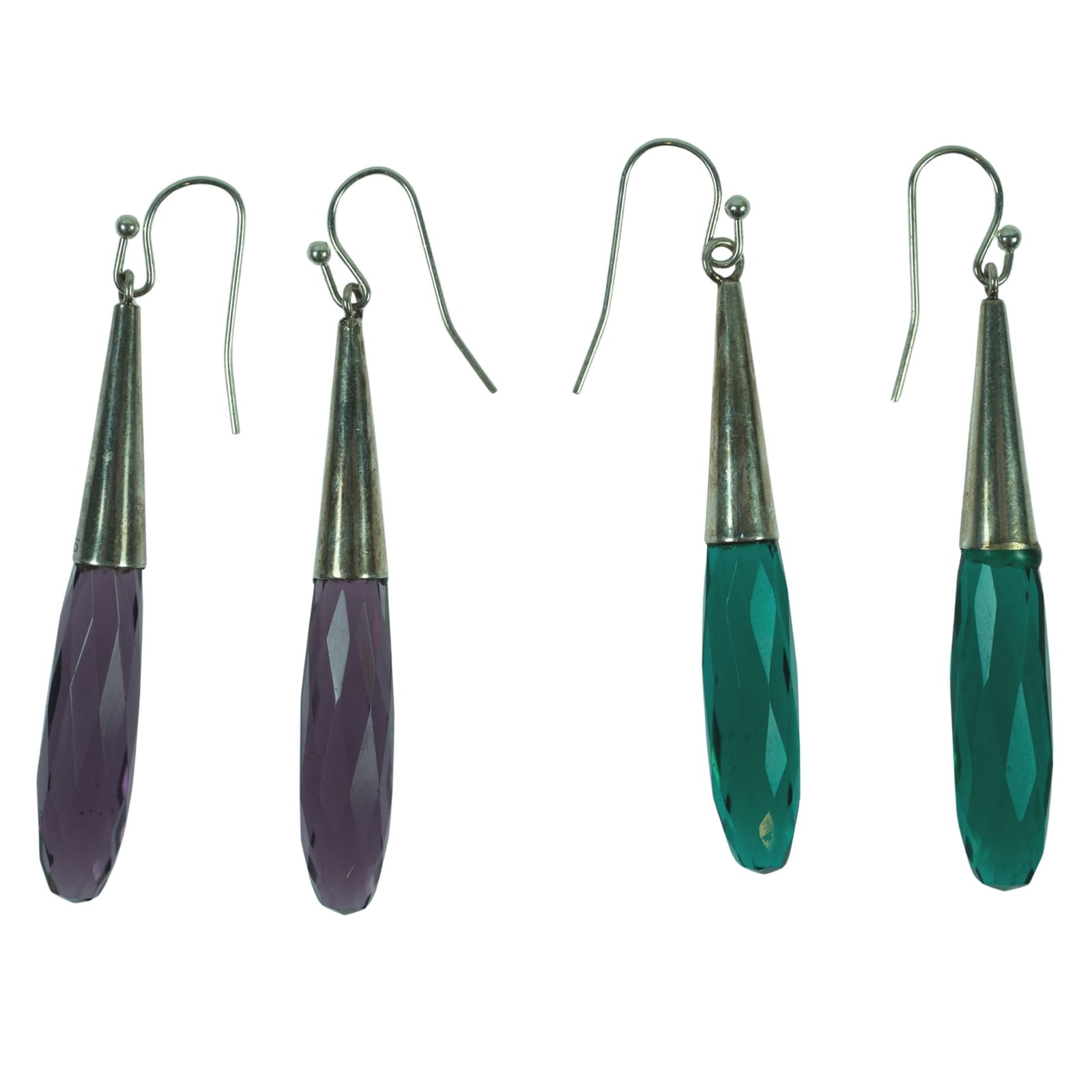 Purple & Lincoln Green Faceted Crystal Drop Earrings with Sterling Silver Mounts (2 pairs): . Size Hang 6cms Medium Jewelry