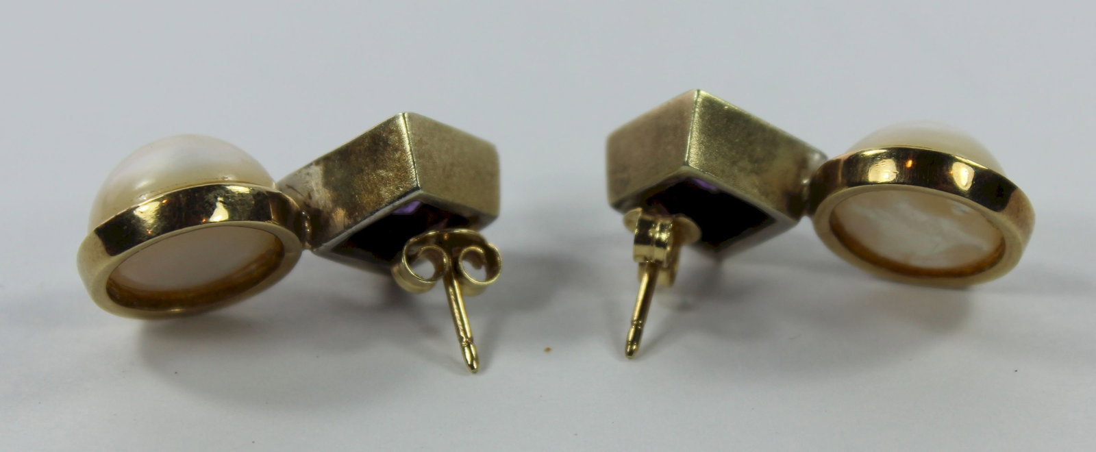 Amethyst & Pearl Earrings in 9ct Gold (Pair) - 2