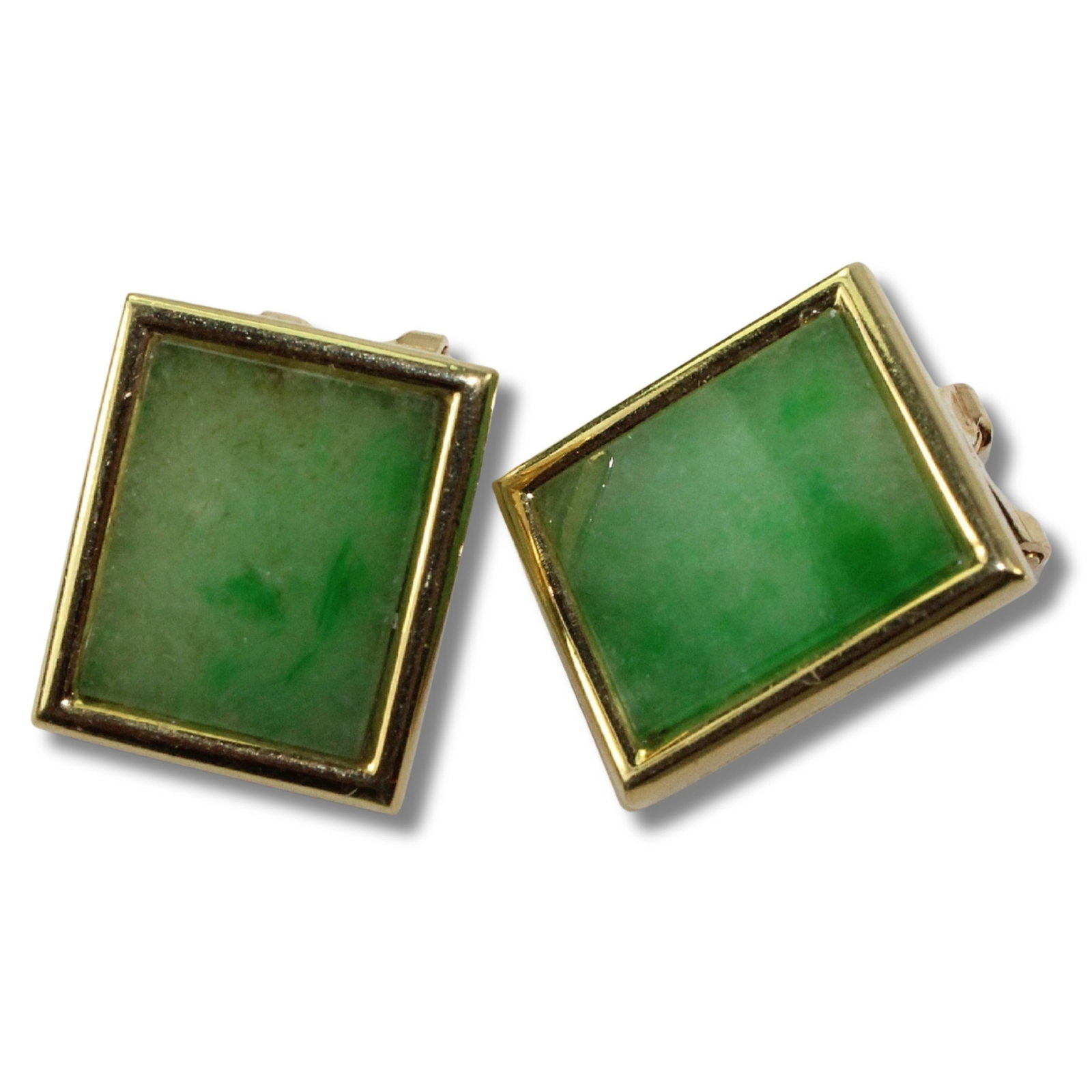 Green Jade Clip-on Earrings in 18ct Yellow Gold (Pair): Exquisite Size Total weight 12.69gms Medium Jewelry
