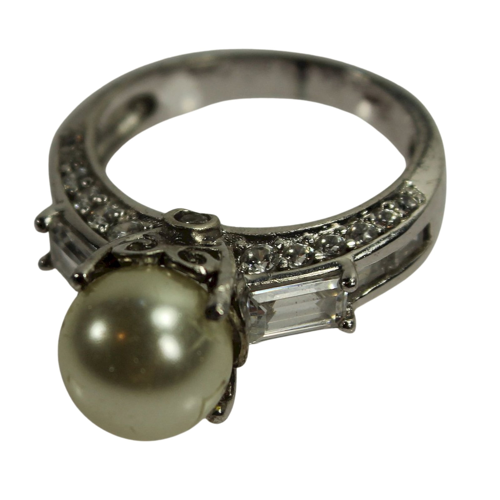 Faux Pearl & Diamond Ring in Sterling (925) Silver (1 of 3)