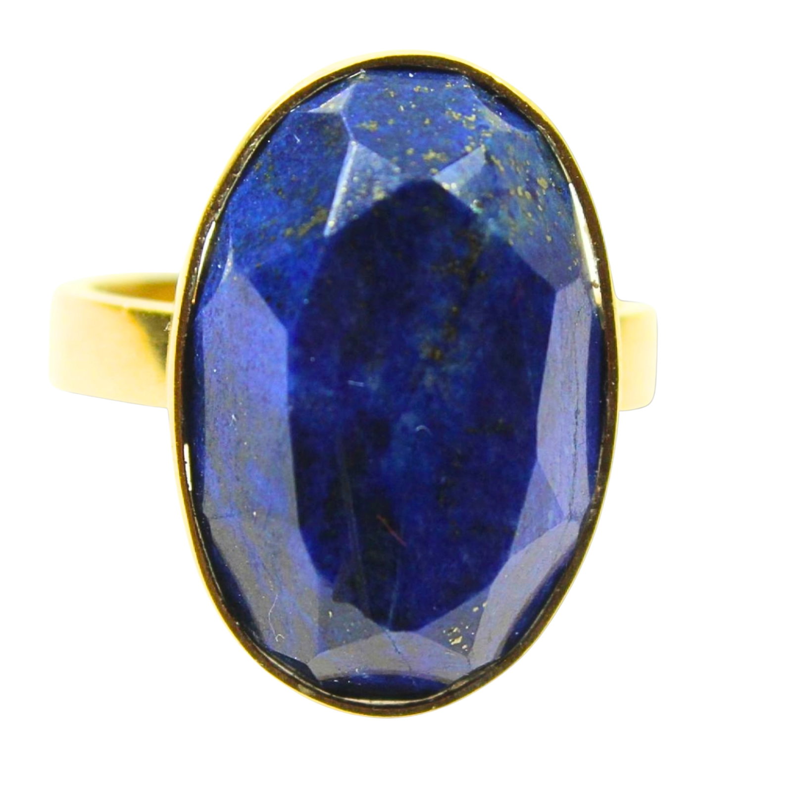 Faceted Lapis Lazuli Ring in Gilded Sterling (925) Silver: . Size Size R Medium Jewelry
