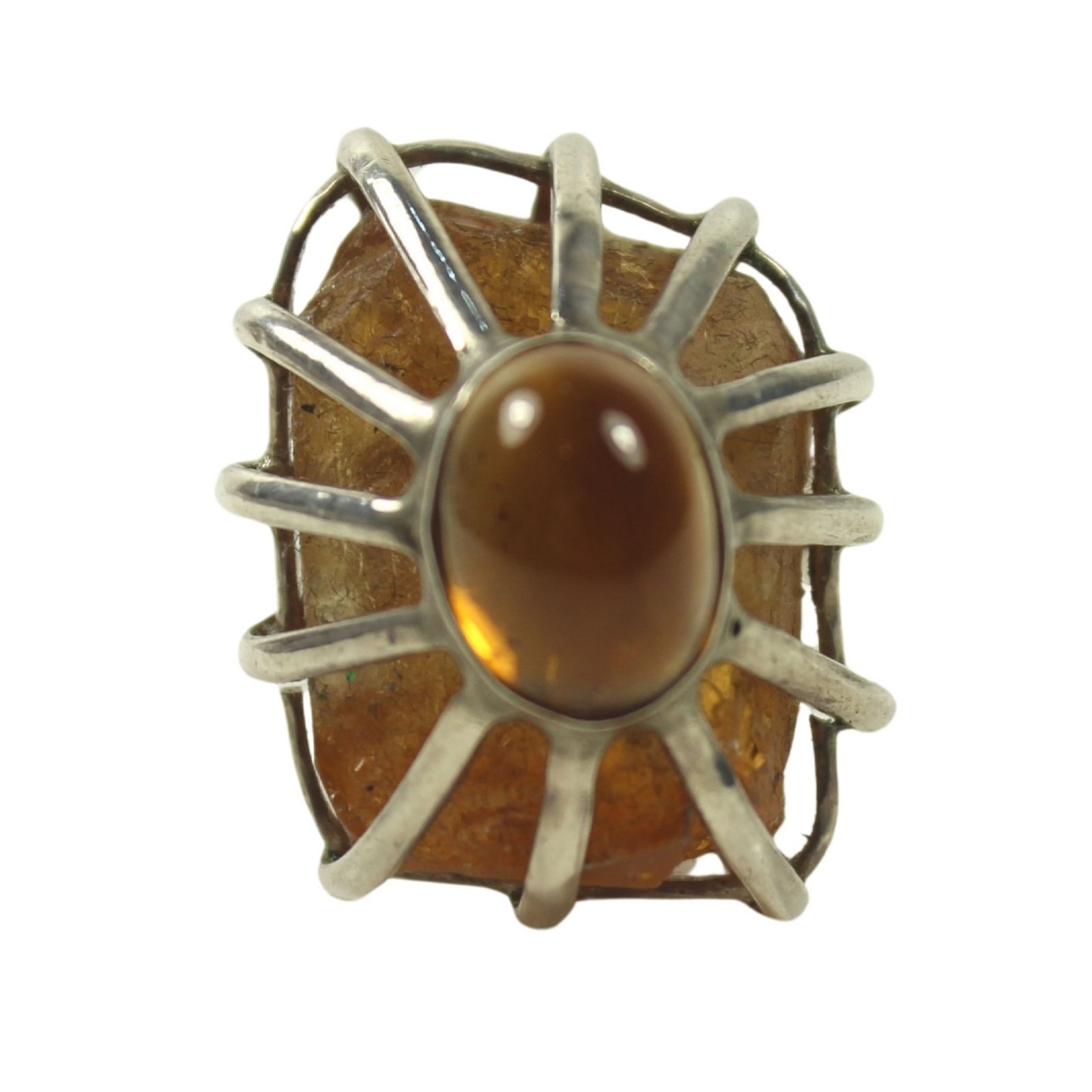 Caged Amber Ring in Sterling (925) Silver: . Size Size L Medium Jewelry