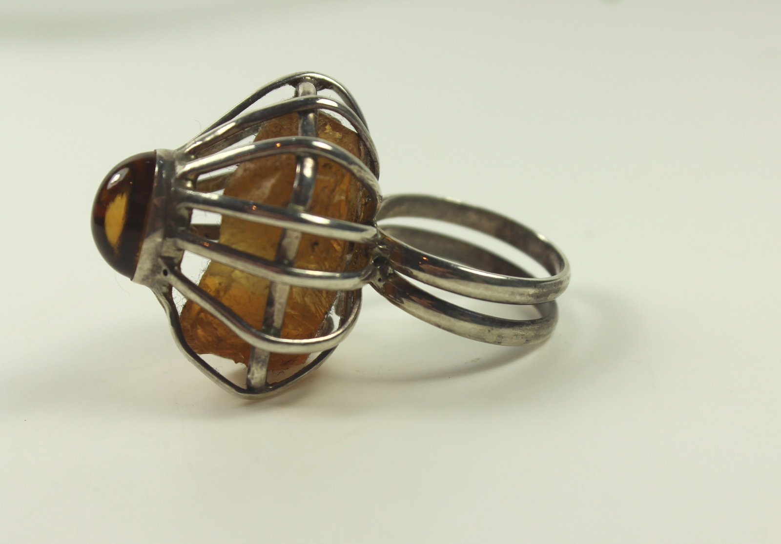Caged Amber Ring in Sterling (925) Silver - 2