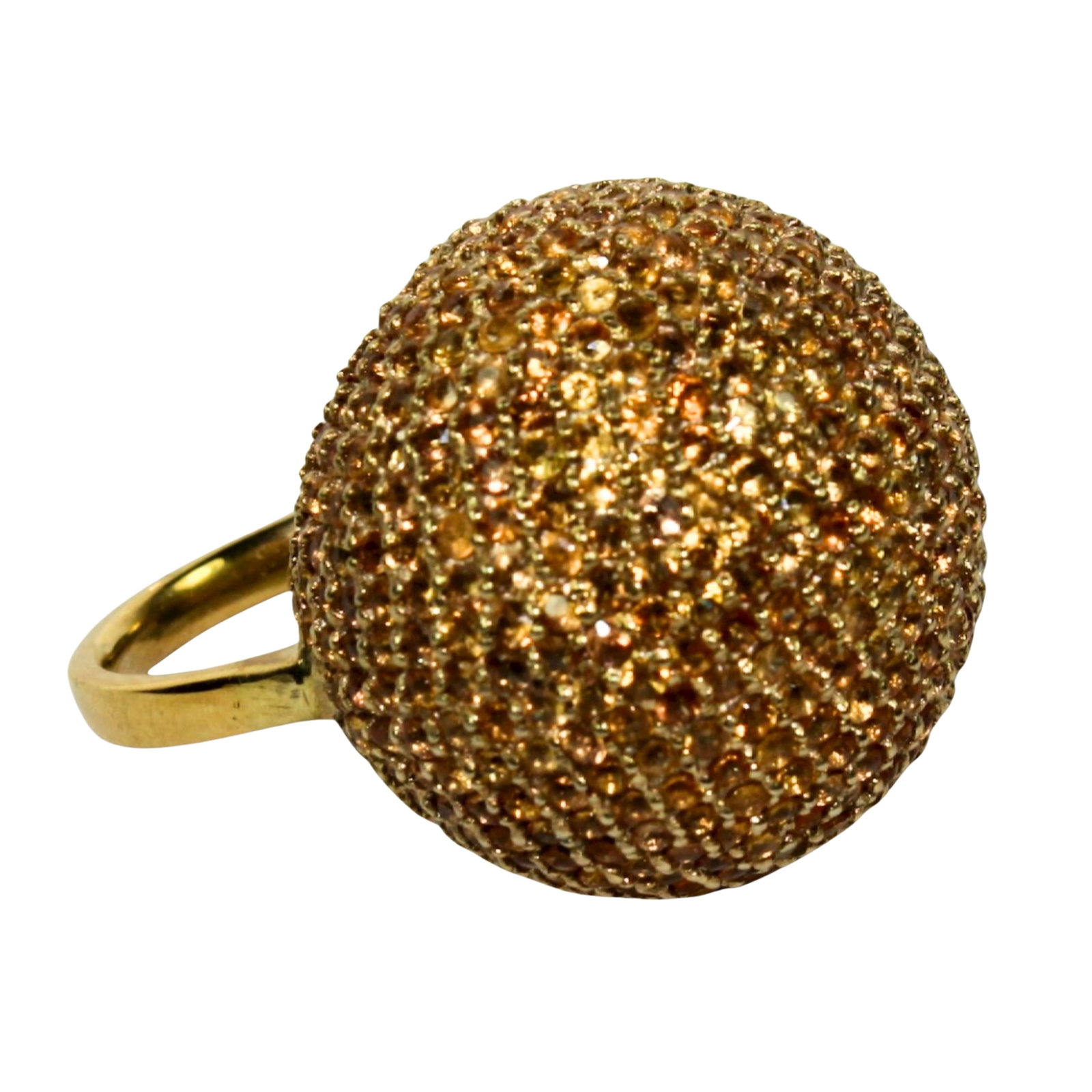 Yellow Sapphire 'Bombe' Cocktail Ring in 9ct Yellow Gold: 100+ Micro-set Yellow Sapphires Size Size O 1/2 : Total weight 15.01gms Medium Jewelry