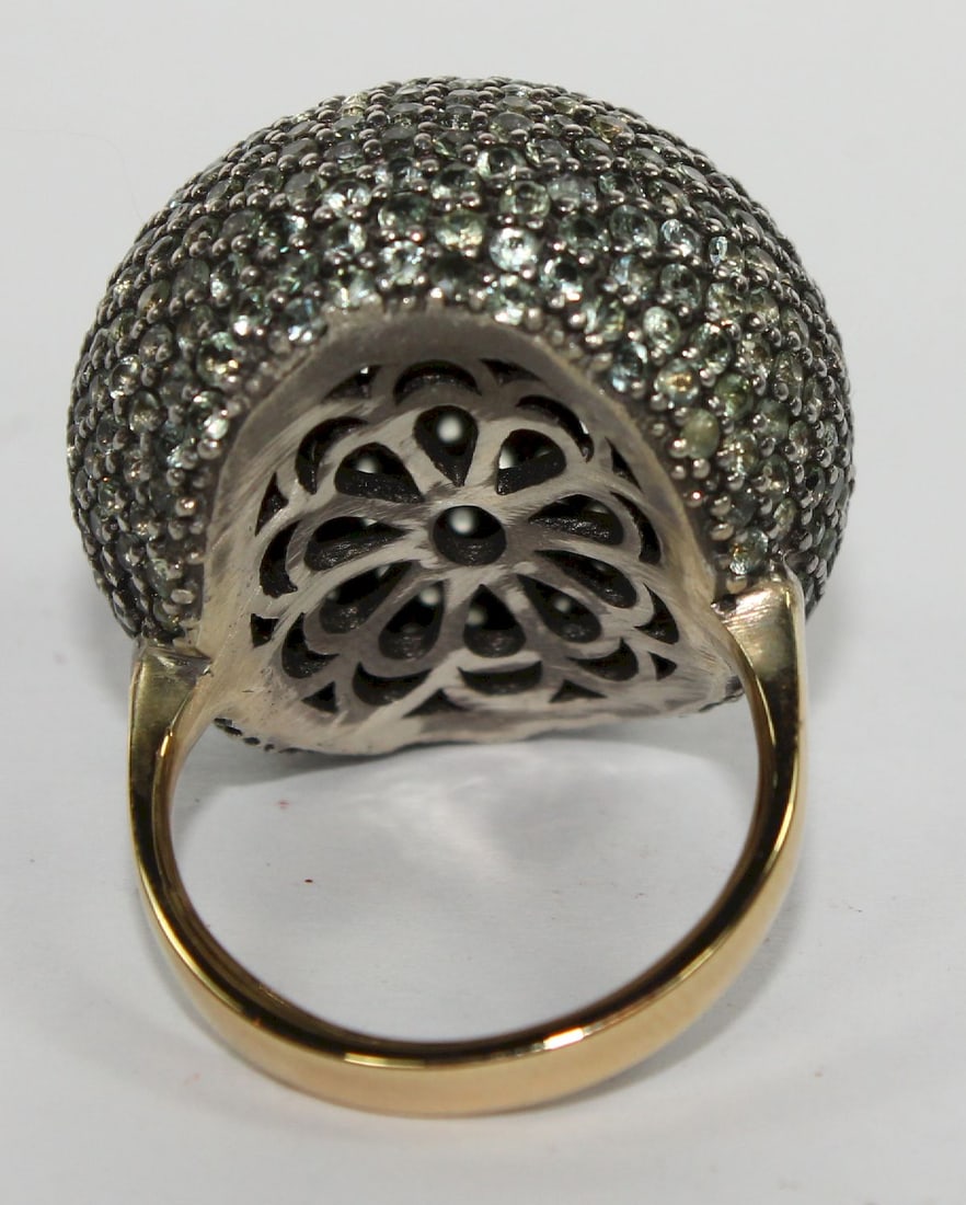 Green Sapphire 'Bombe' Cocktail Ring in 9ct Yellow Gold - 2