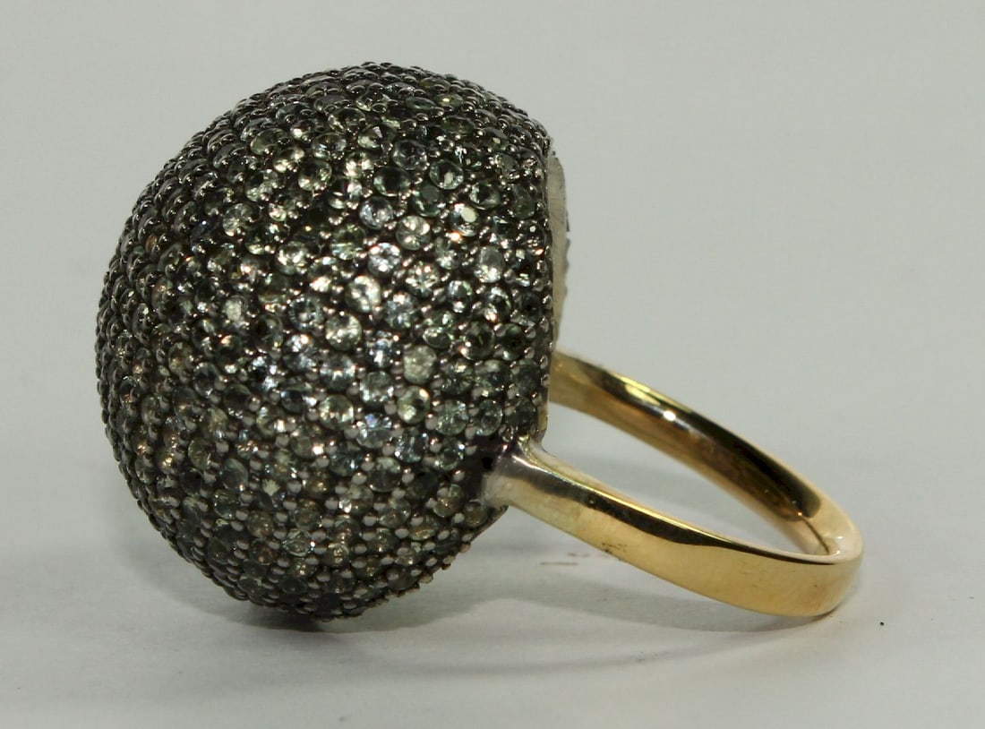 Green Sapphire 'Bombe' Cocktail Ring in 9ct Yellow Gold - 3