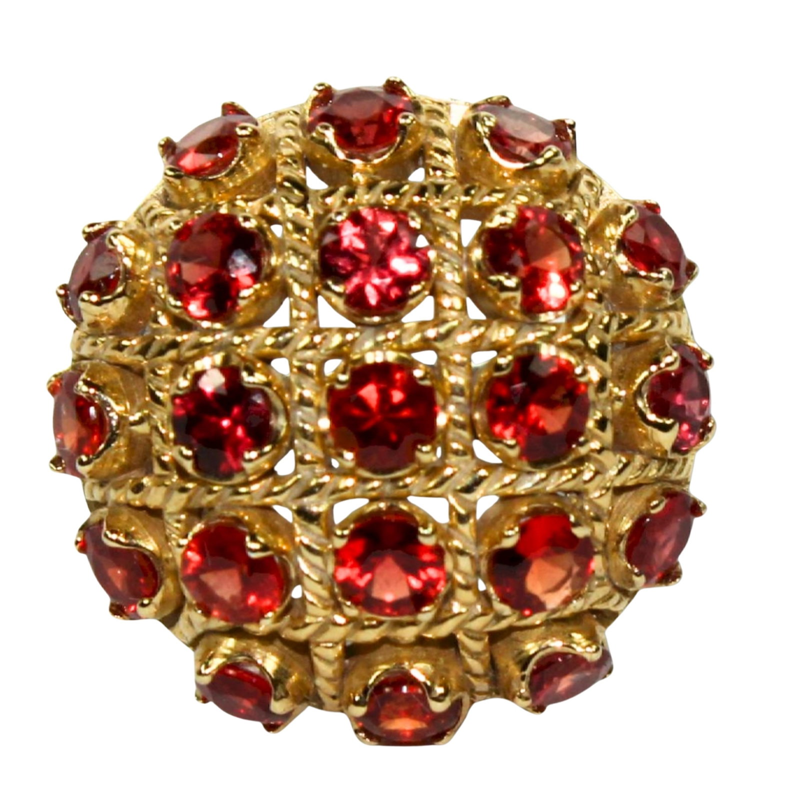 Red Spinel Cocktail Ring set in Yellow Gold with a 9ct White Gold Shank: Checkerboard Pattern Size Size M 1/2 : Total weight 9.24gms Medium Jewelry