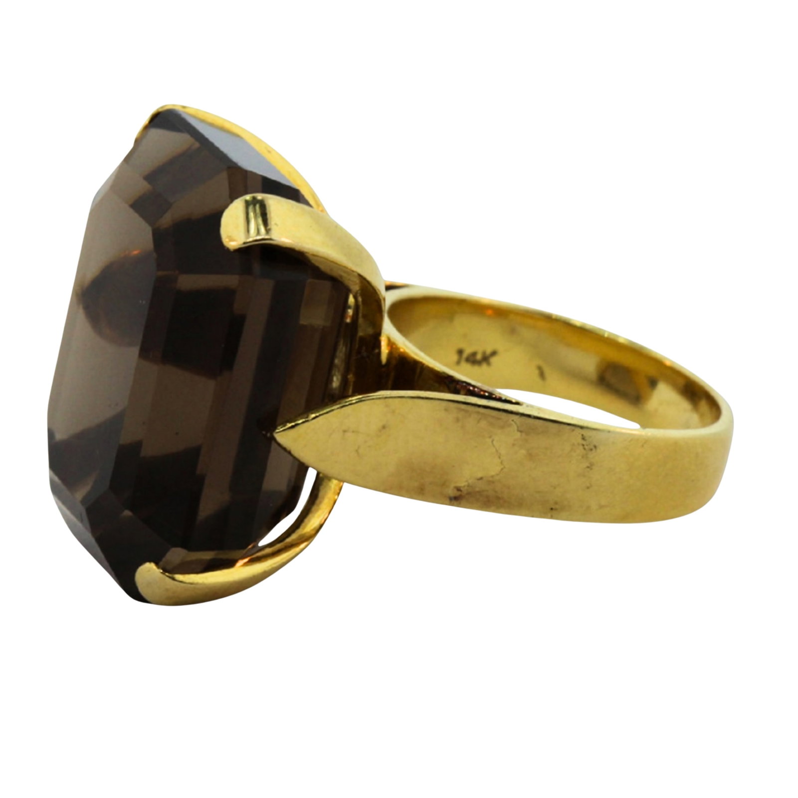 Large Smoky Quartz in 14ct Gold Ring: Statement piece Size Size J : Total weight 12.97gms Medium Jewelry