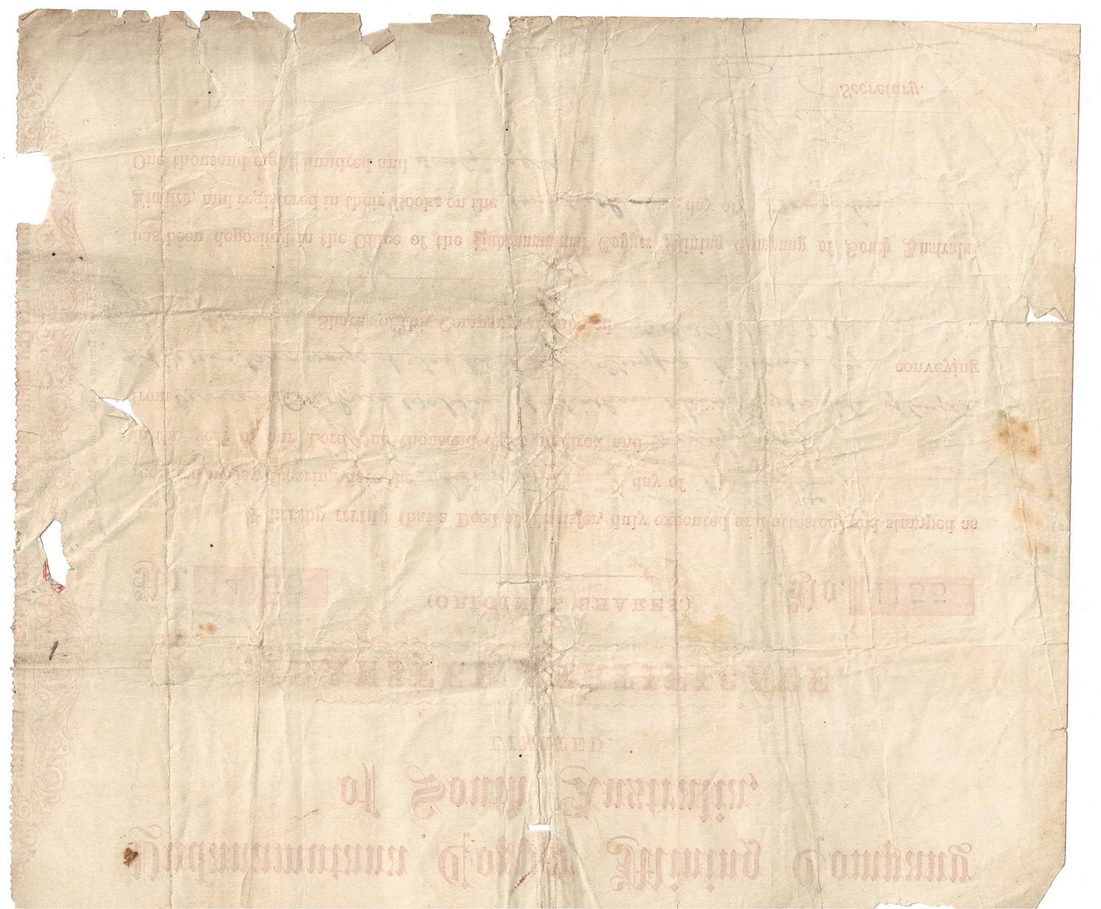 Australian Share Certificate - Yudnamutana Copper Mining Company South Australia, 20 November 1868 - 2