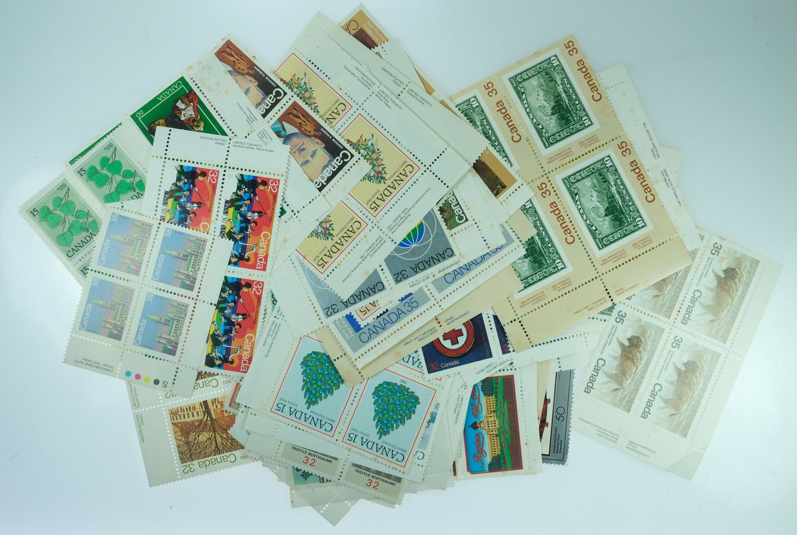 Canada c.1980's Blocks of 4 Stamps, All Mint but with Rust evident (50+): . Condition All Mint with Rust Evident Medium Collectibles