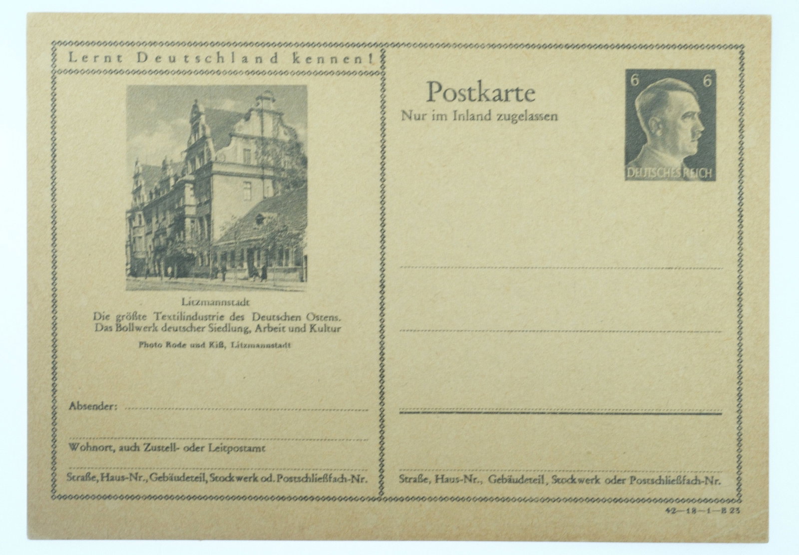 German Postcard featuring the Town of Litzmannstadt (Lodz) circa 1942, Mint: . Medium Collectibles