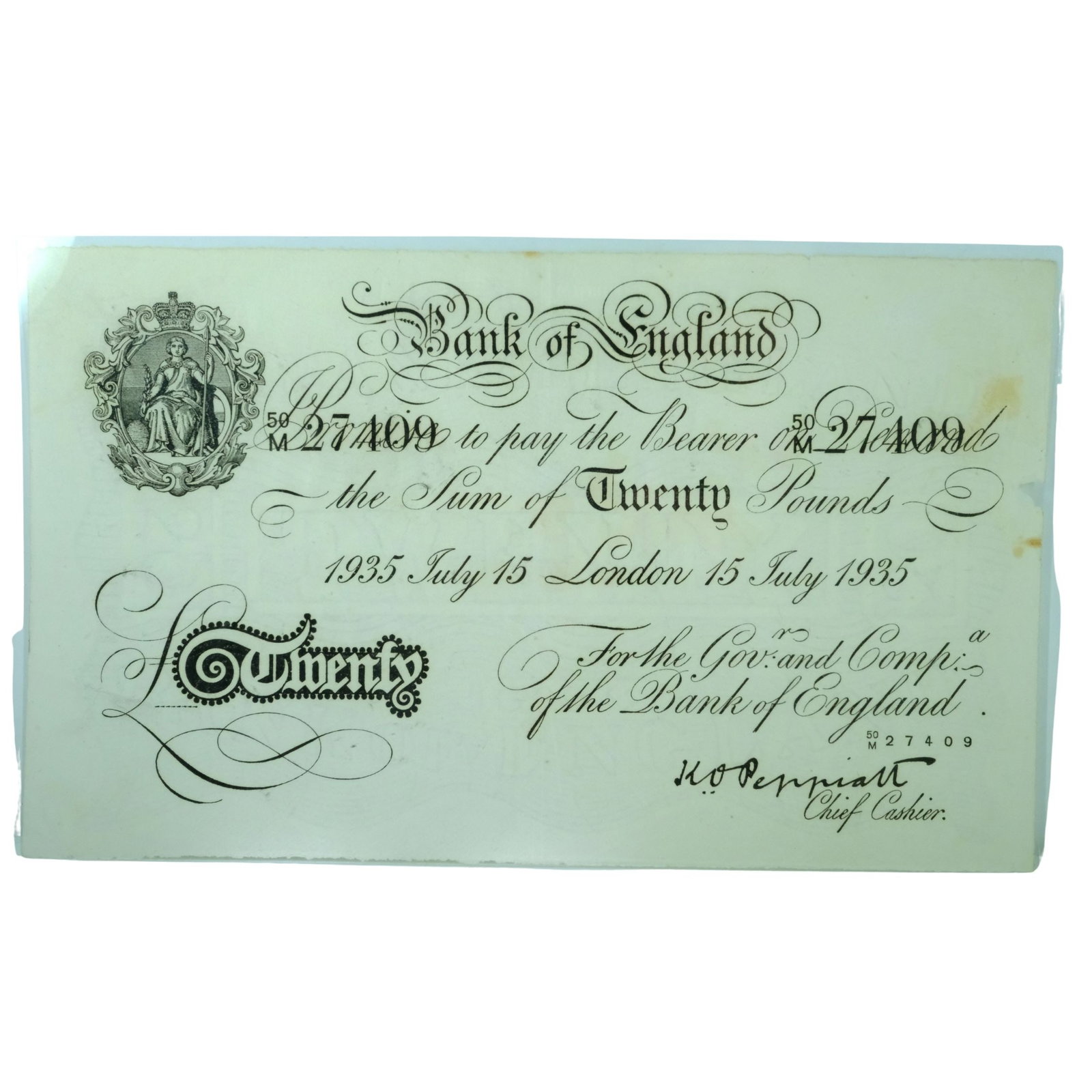 Great Britain Peppiatt 'Operation Bernhard' £20 Forgery, good Extremely Fine details (1 of 2)