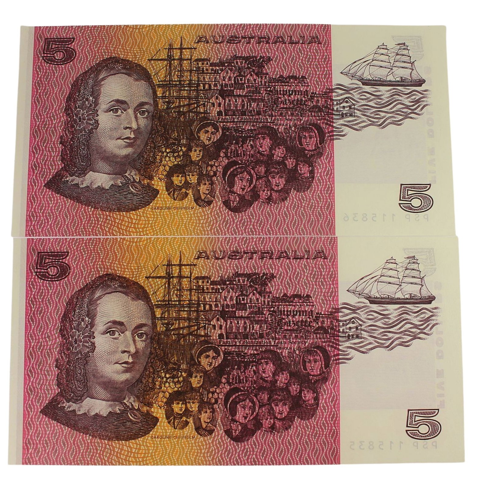 Australia 'Johnston - Fraser' OCR-B $5 (1985), Uncirculated OPQ (Consecutive Pair) - 2