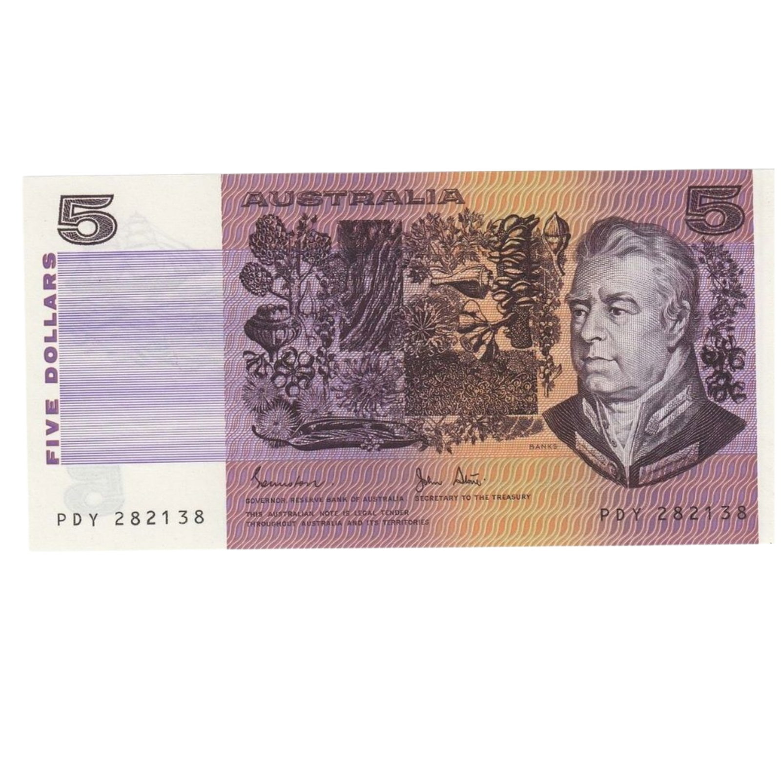 Australia 'Johnston - Stone' $5 (1983), Uncirculated OPQ: Renniks# 207 : Serial# PDY 282138 Condition O(riginal) P(aper) Q(uality) Medium Paper Money, Australia & New Zealand