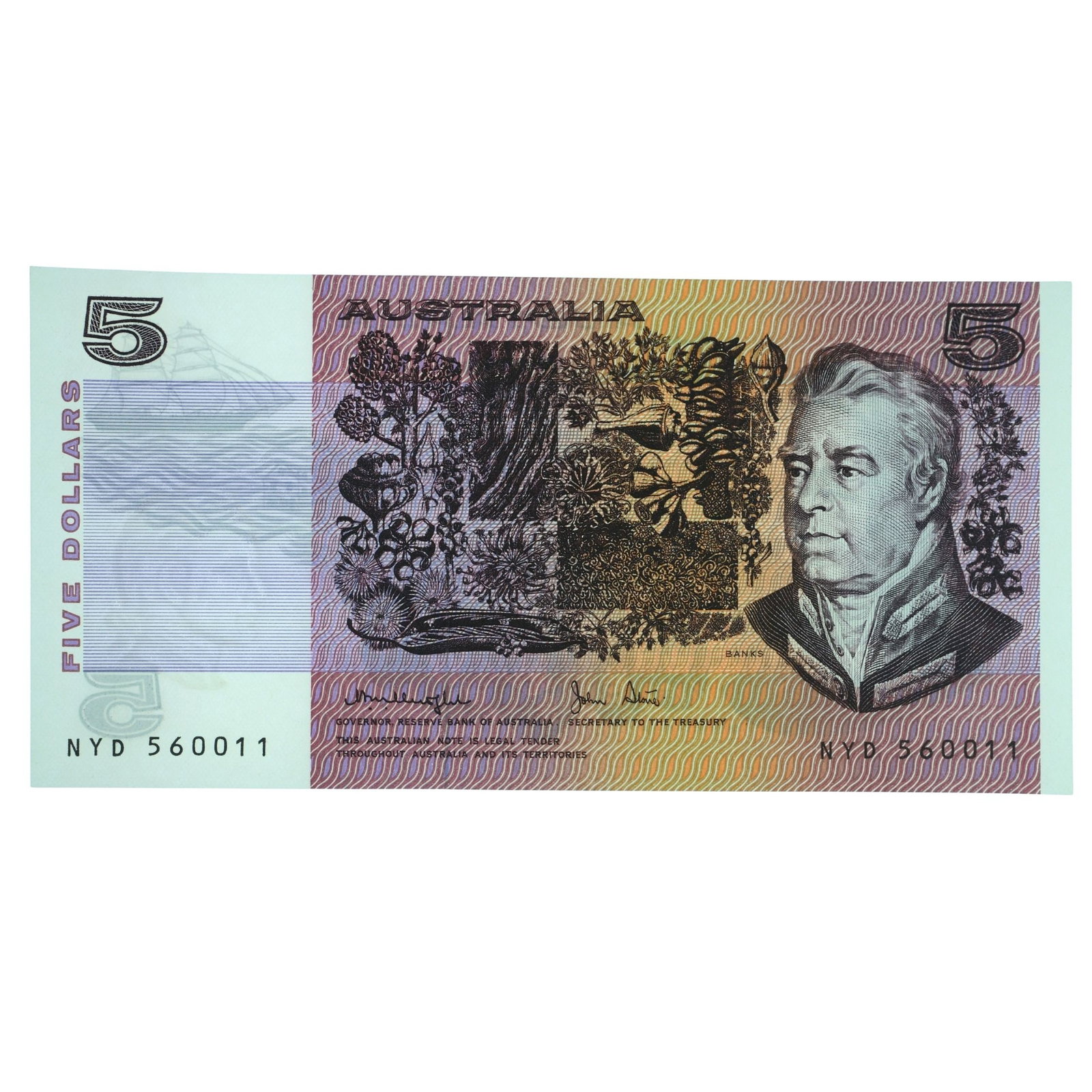 Australia 'Knight - Stone' $5 (1979), Uncirculated OPQ: Renniks# 207 : Serial# NYD 560011 Condition O(riginal) P(aper) Q(uality) Medium Paper Money, Australia & New Zealand
