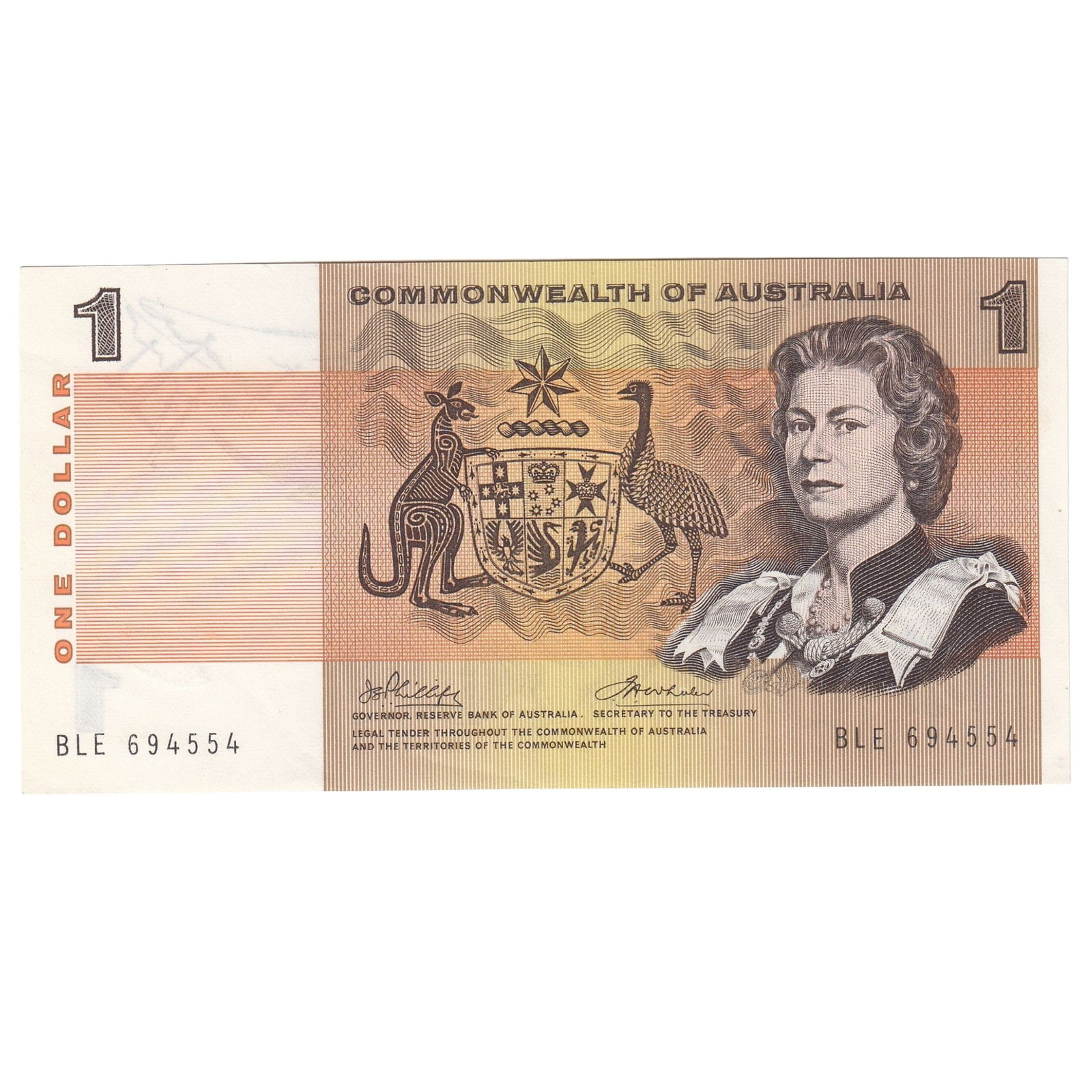 Australia 'Phillips - Wheeler' One Dollar (1972), Uncirculated OPQ: Renniks# 74. Commonwealth of Australia Condition O(riginal) P(aper) Q(uality)