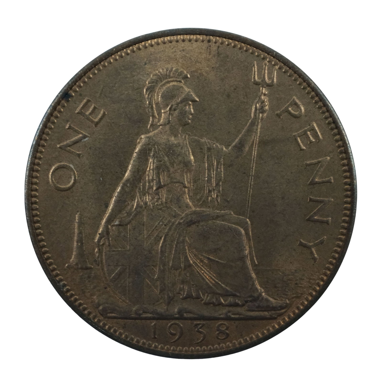 Great Britain 1938 Penny, Choice uncirculated & mostly Red (1 of 2)