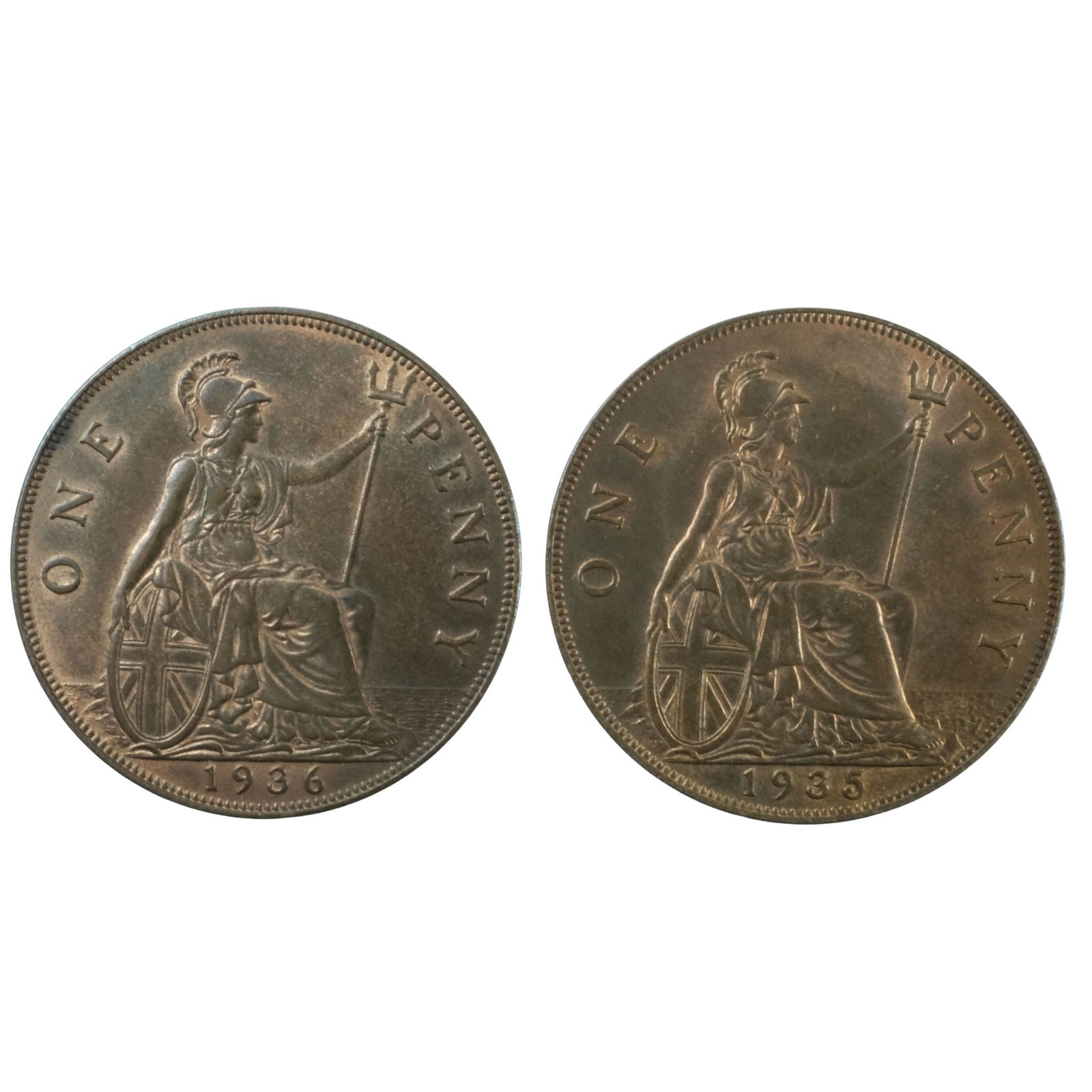 Great Britain 1935 & 1936 Pennies, Choice Uncirculated RB (1 of 2)
