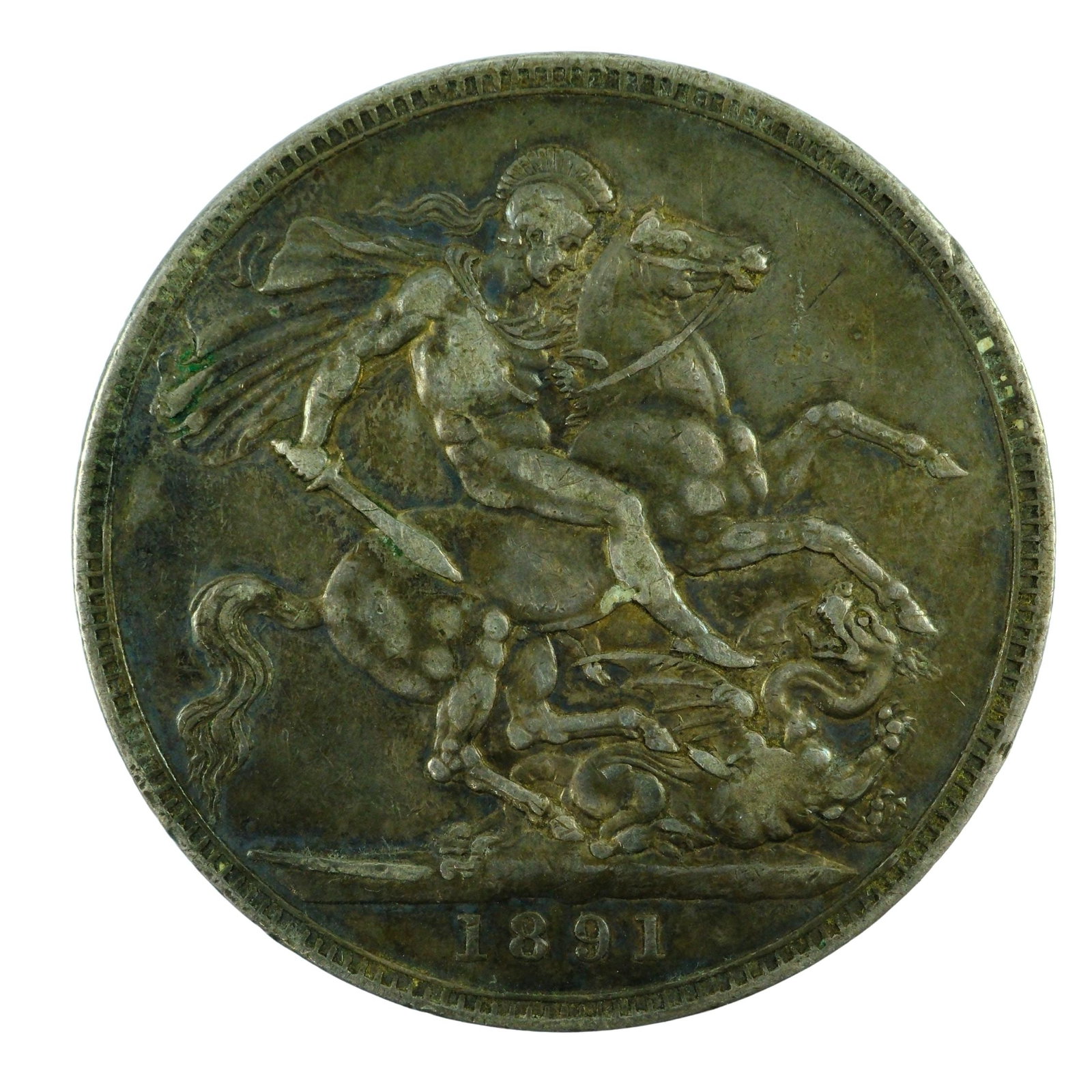Great Britain 1891 Silver (925) Crown, Good Very Fine: Victoria Size ASW 0.8410 Troy oz Medium Coins, Europe