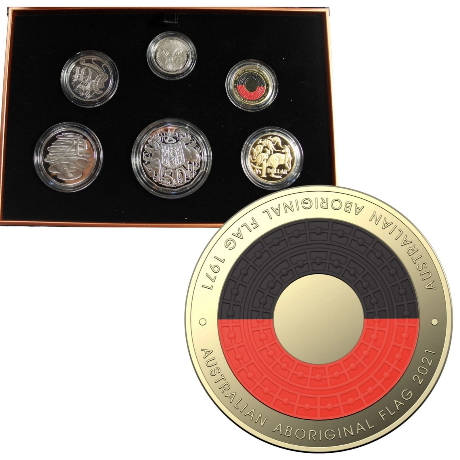 Australia 2021 '50th Anniversary - Aboriginal Flag ' Proof Set, FDC (6 Coins): . Medium Coins, Australia & New Zealand