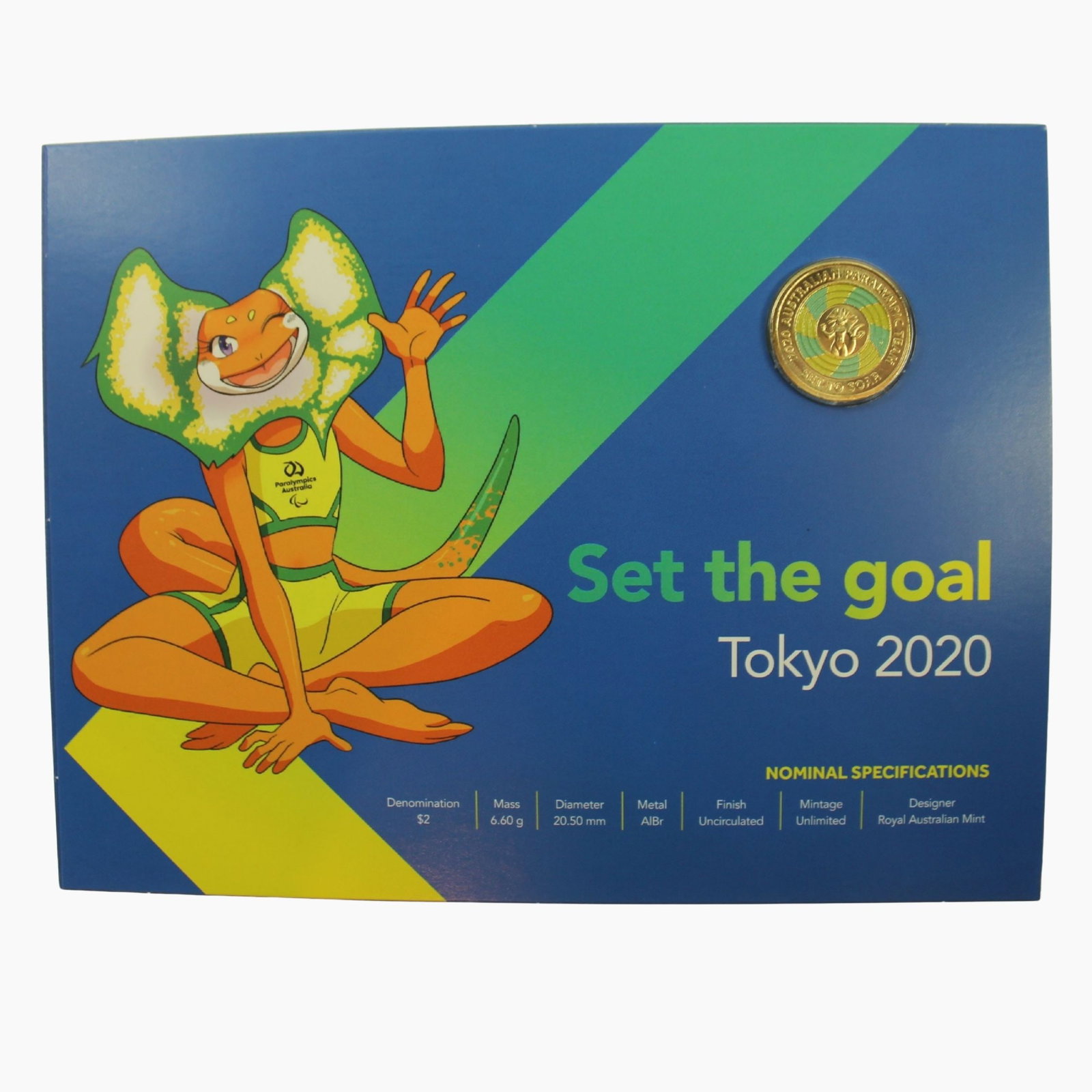 Australia 2020 'Tokyo Paralympics - Set the Goal' Coloured Al-Br $2, Uncirculated (10 coins): In Commemorative Folder Medium Coins, Australia & New Zealand