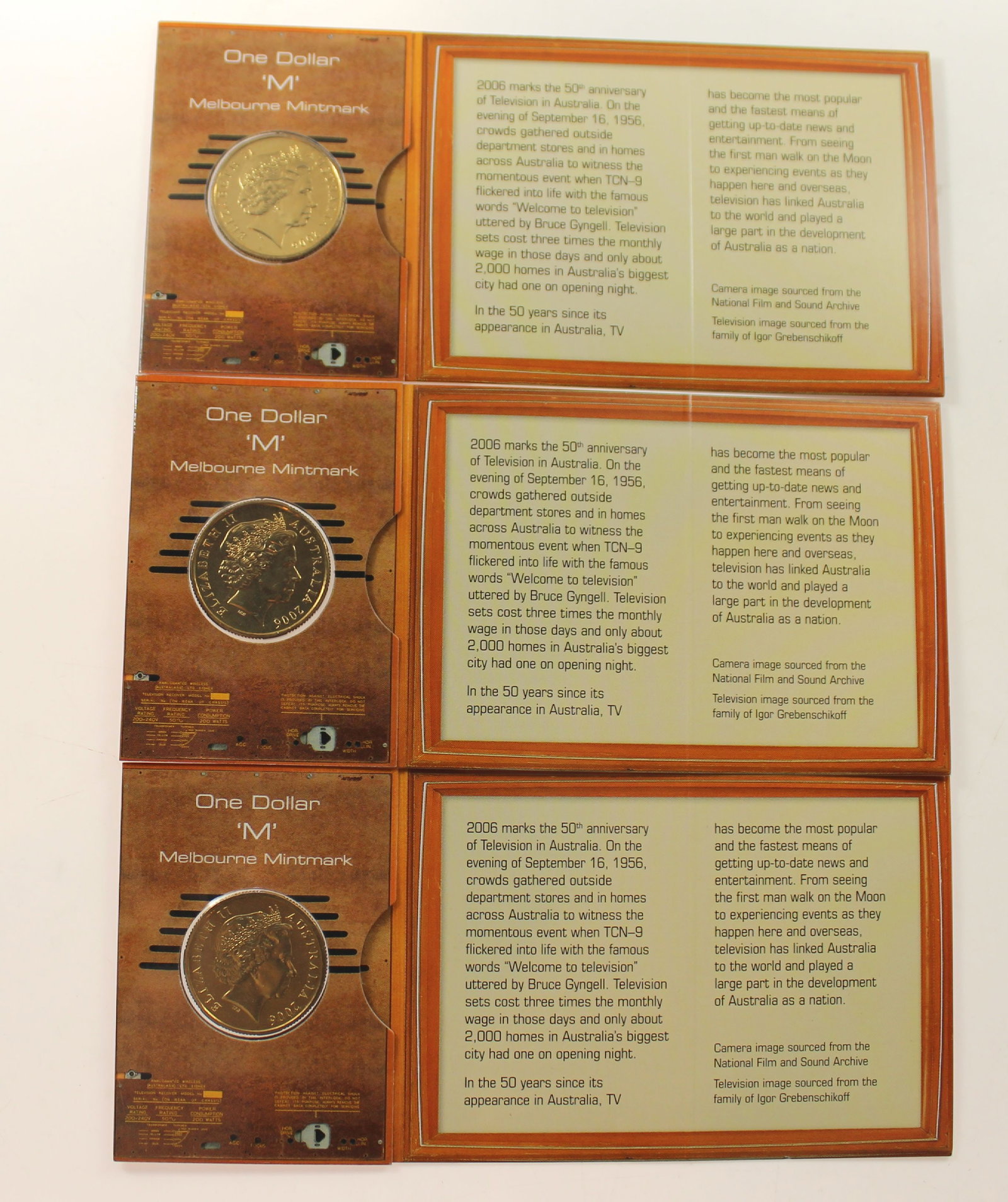 Australia 2006 M '50 Years of Australian Television Al-Br $1's, Uncirculated (3 Coins) - 2
