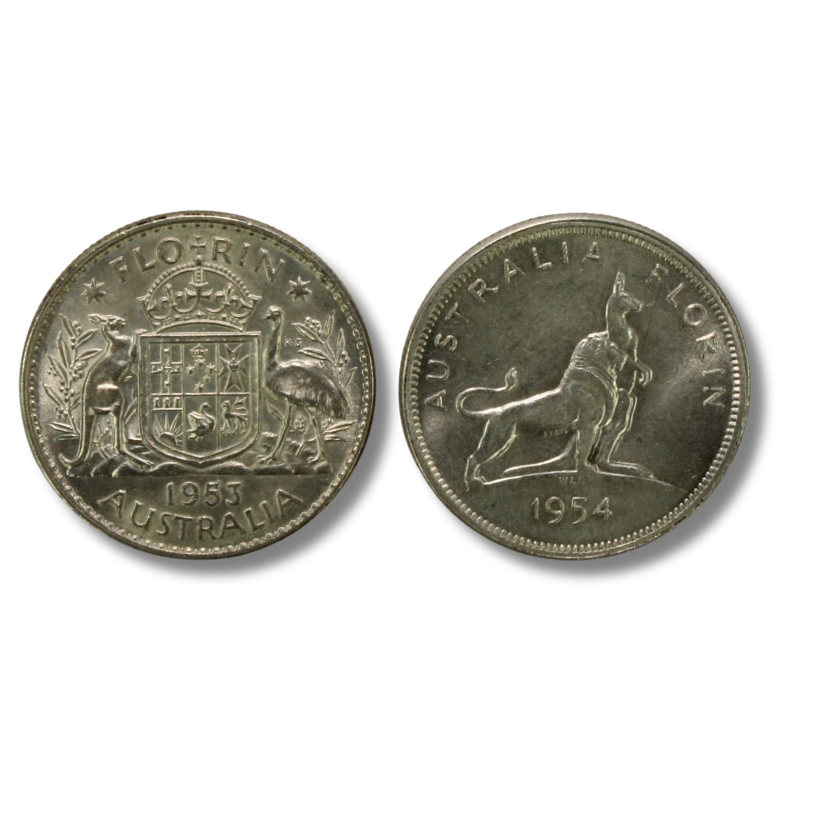 Australia 1953 & 1954 'Royal Visit of QEII' Silver Florins (2 coins) (1 of 2)