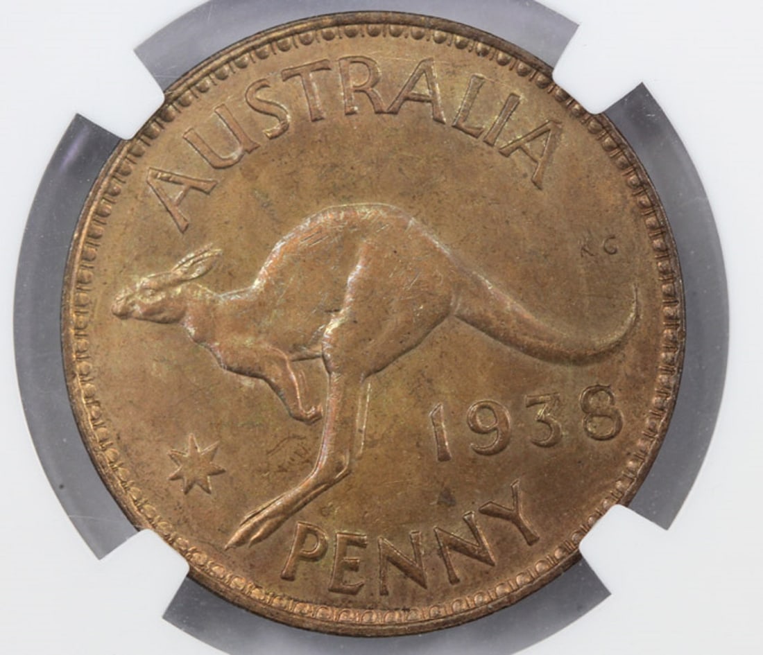 Australia 1938 Penny, NGC MS64 RB: Obv 3 - Rev D Condition Even colour Medium Coins, Australia & New Zealand Literature First year type coin