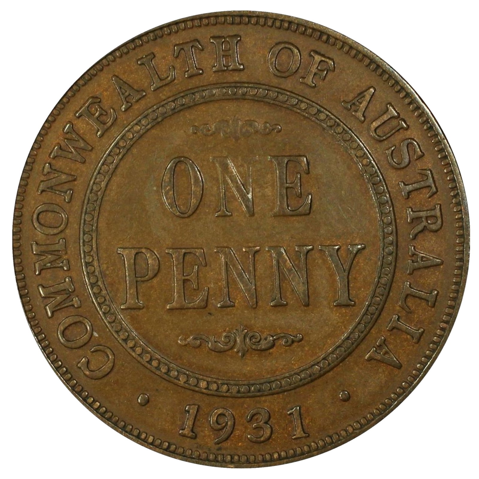 Australia 1931 'Indian Obverse - Dropped 1' Penny, PCGS XF45 - 2