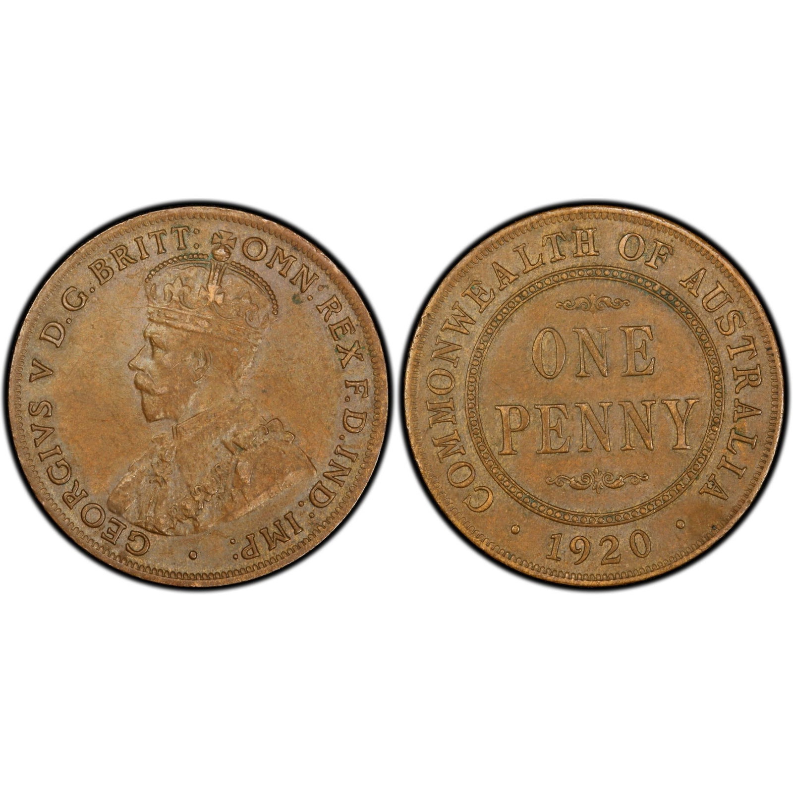 Australia 1920 (S) 'Plain' Penny, PCGS AU55 (Pop 4) - Rare in grade: Benchmark Catalogue# Obv 2 - Rev C Condition Virtually a Brown Uncirculated Medium Coins, Australia & New Zealand