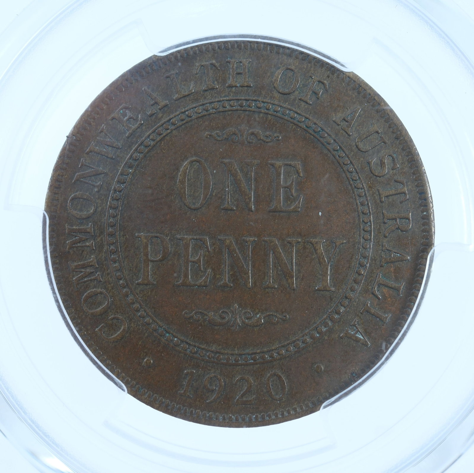 Australia 1920 (S) 'Plain' Penny, PCGS AU55 (Pop 4) - Rare in grade - 3