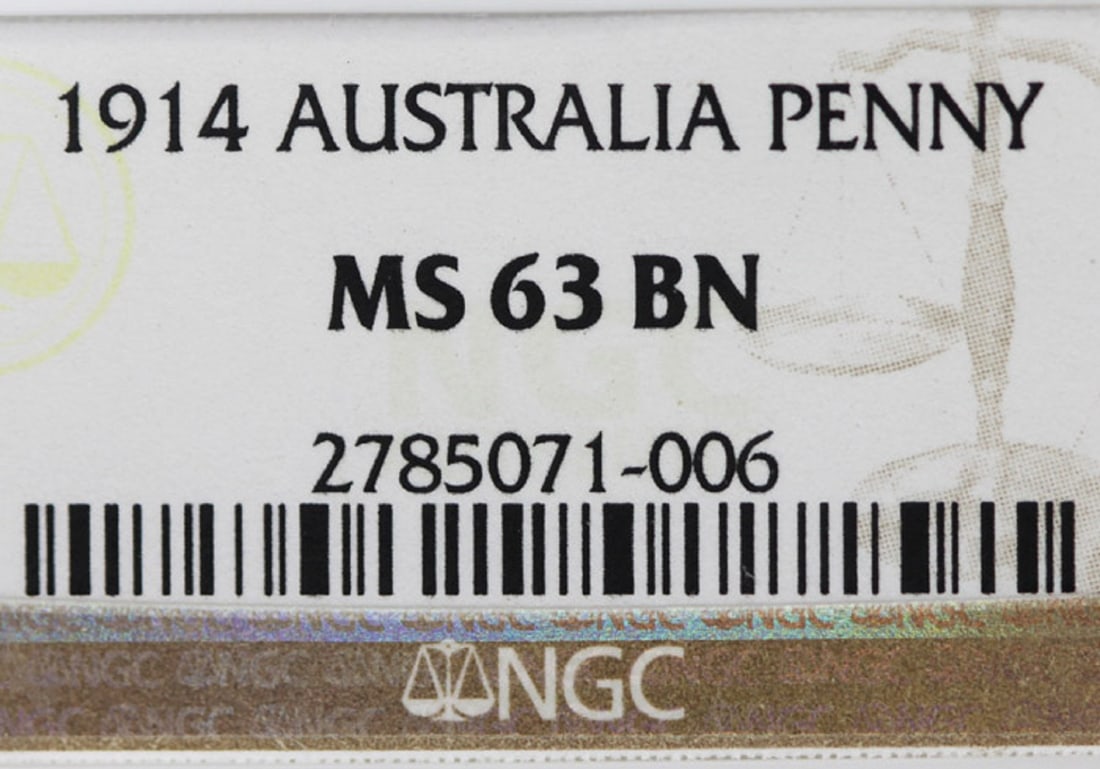 Australia 1914 Penny, NGC MS 63 BN (but looks better) - 3