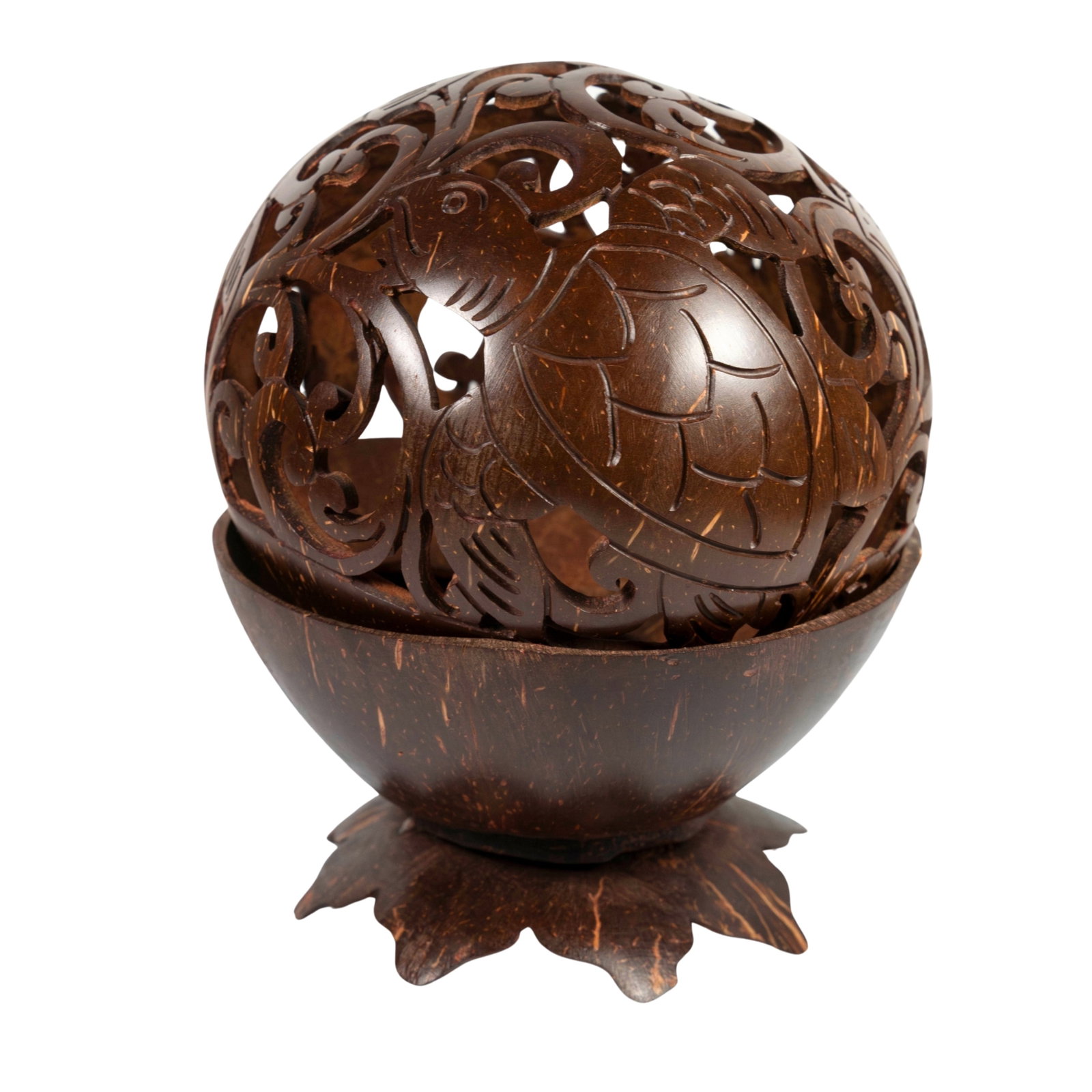 Carved Coconut Shell Candle Holder with incised Turtle pattern (1 of 4)