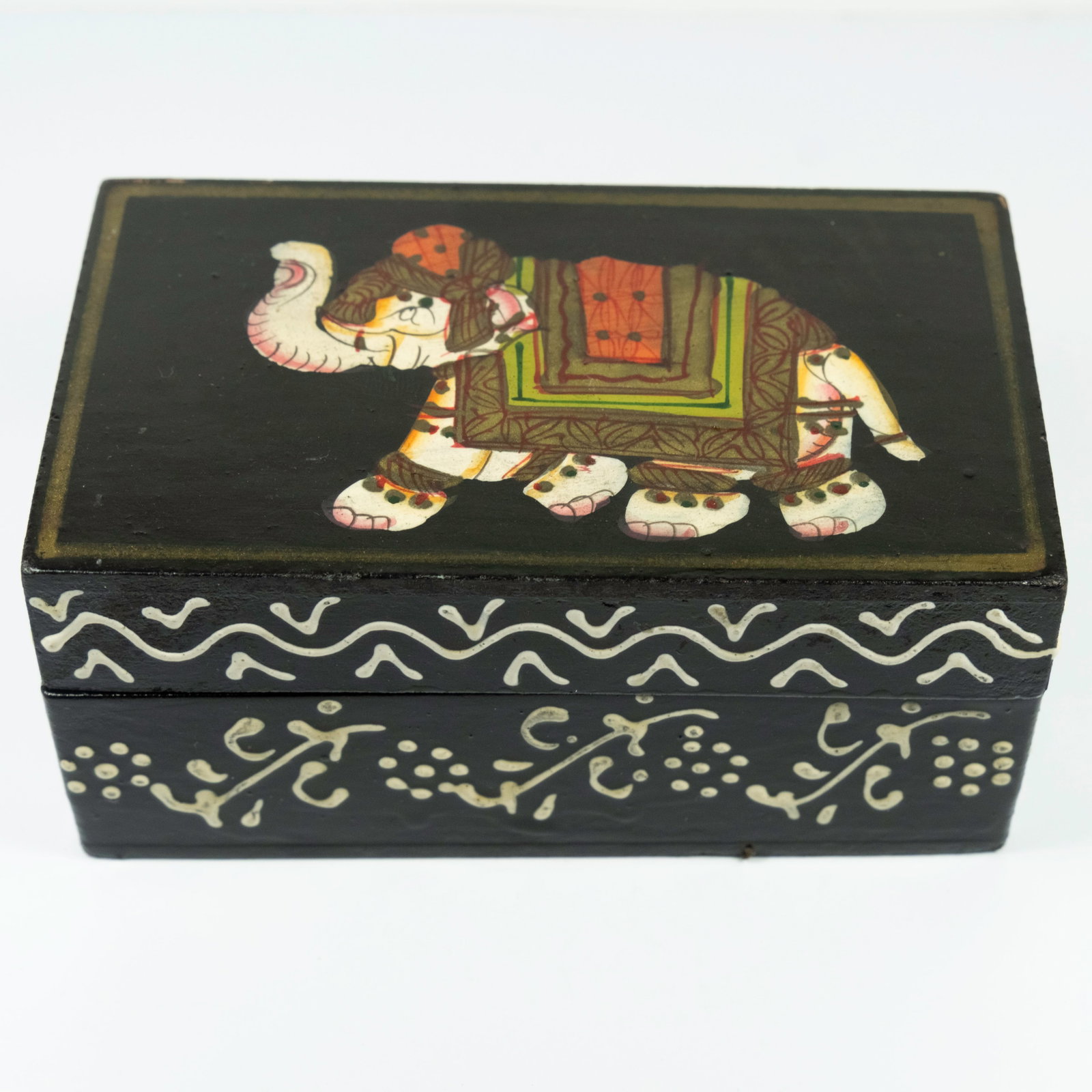 Lidded Wooden Box with hand-painted enamel Elephant design - 2